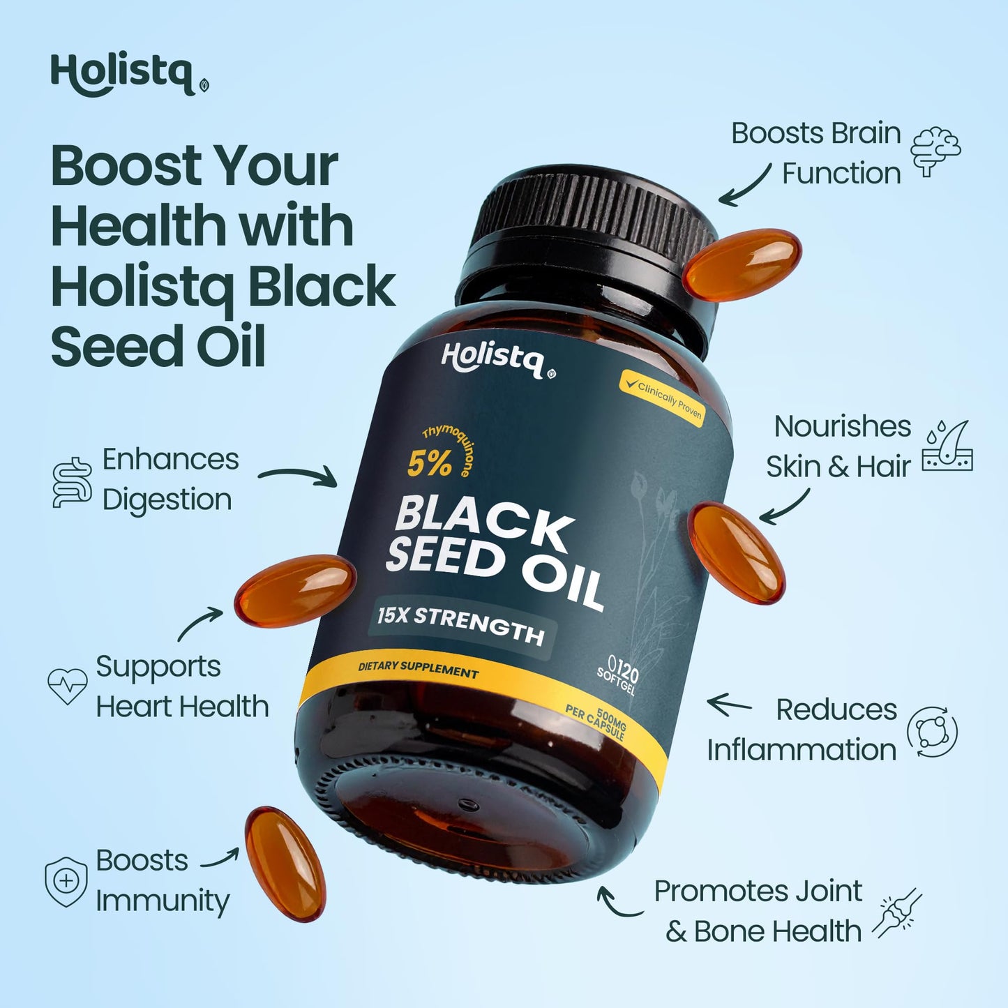 HOLISTQ Black Seed Oil Capsules 120 Capsules