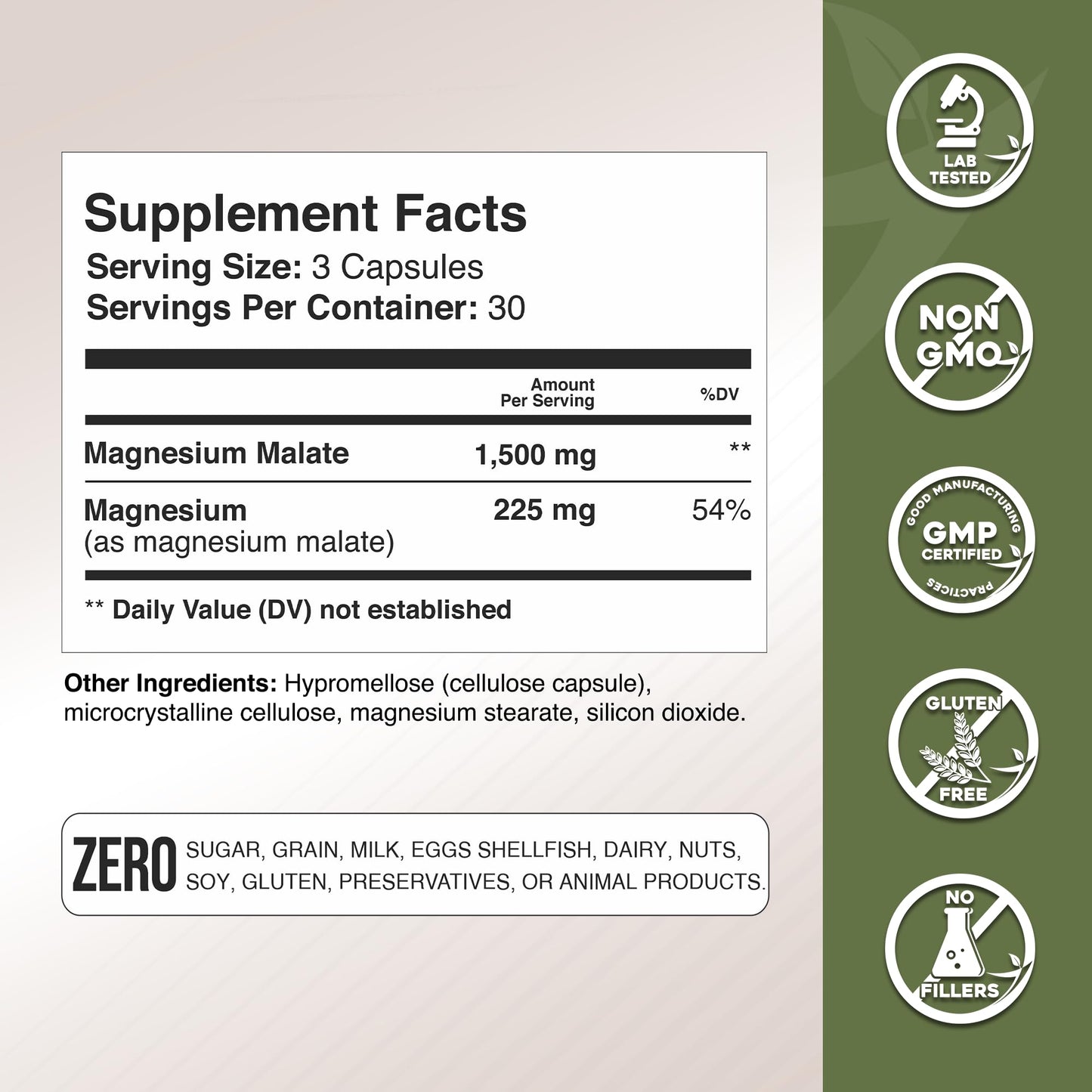 GADE NUTRITION Magnesium Malate Supplement Capsules 1500 mg, 90 Count