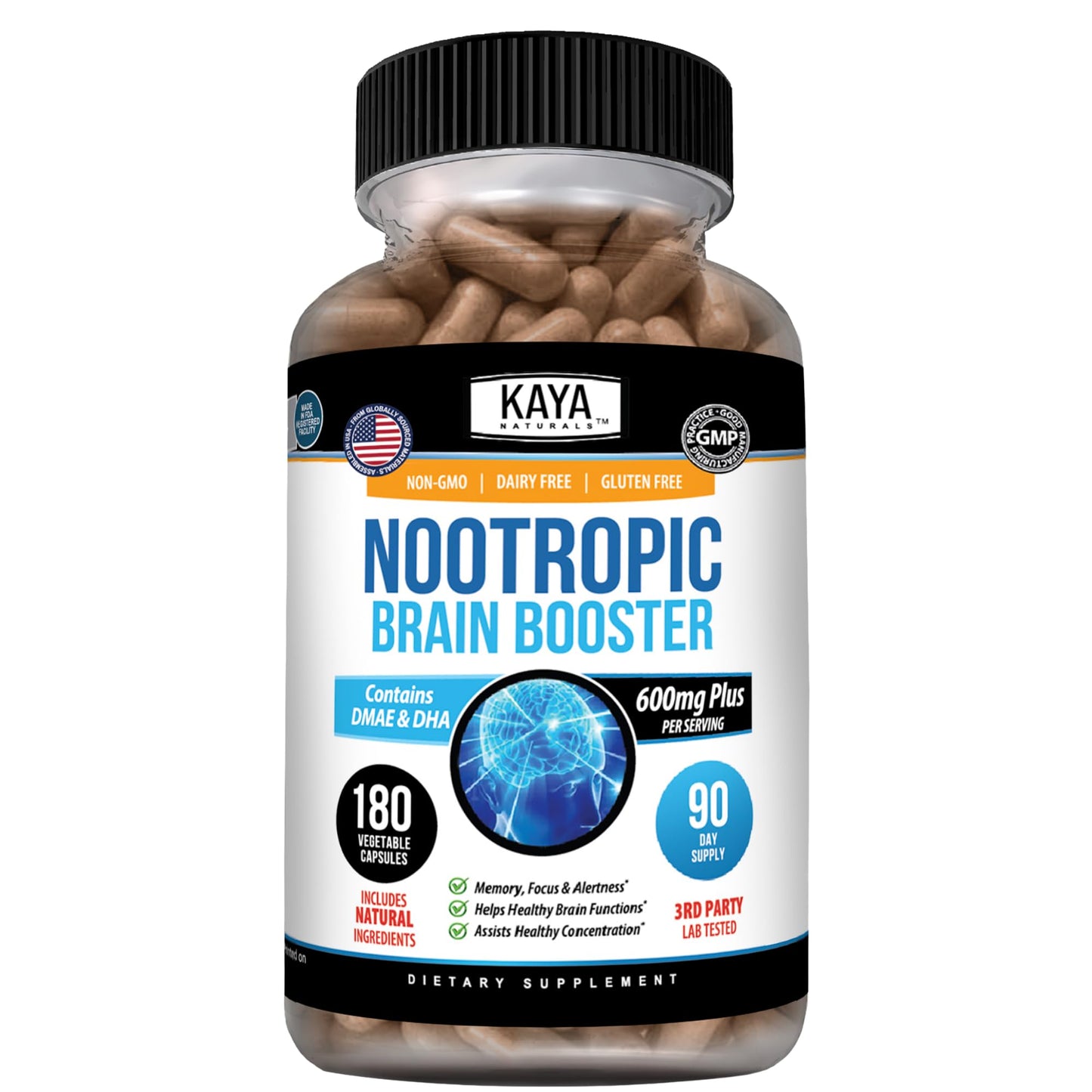 Kaya Naturals Nootropic Brain Booster Capsule 180 Count