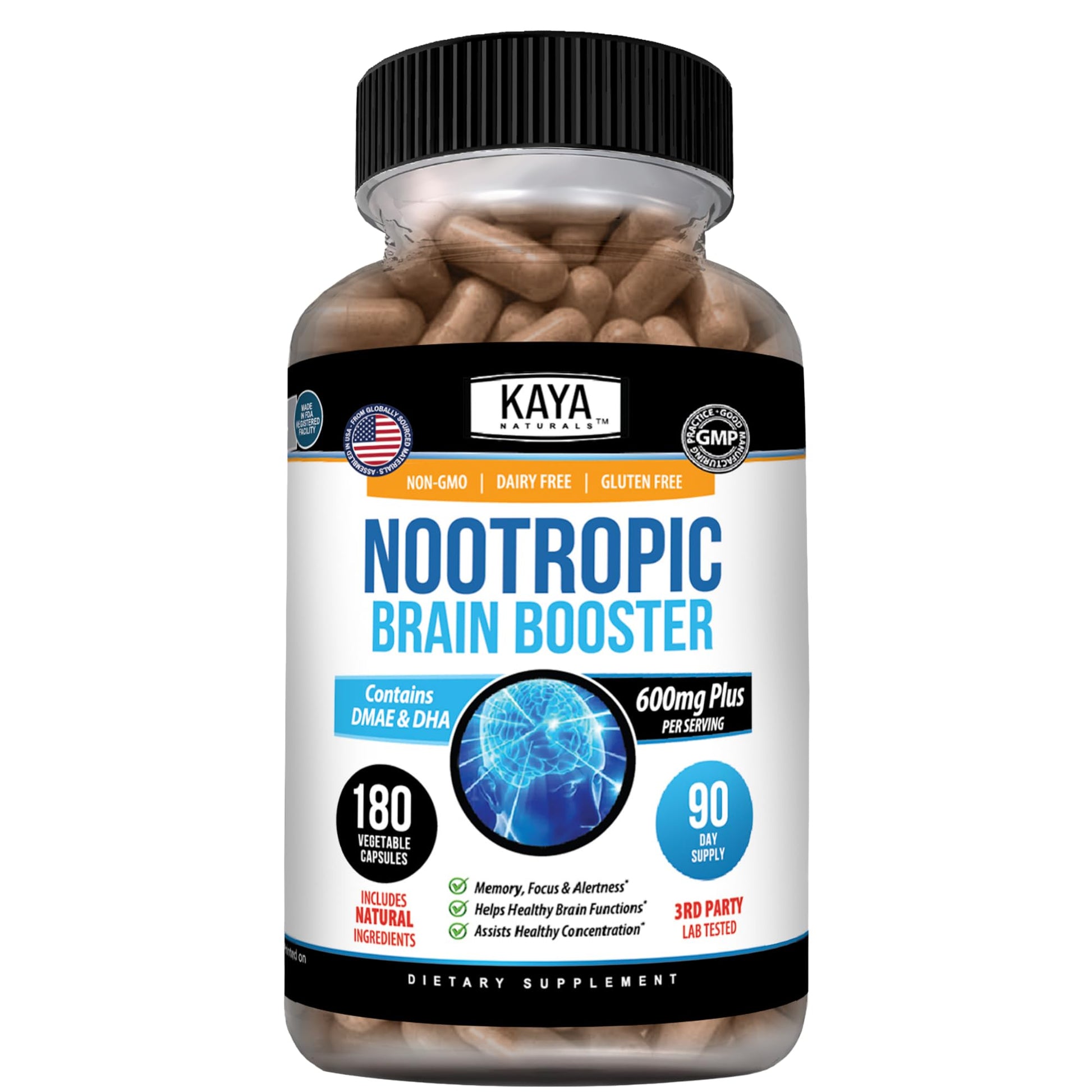 Kaya Naturals Nootropic Brain Booster Capsule 180 Count