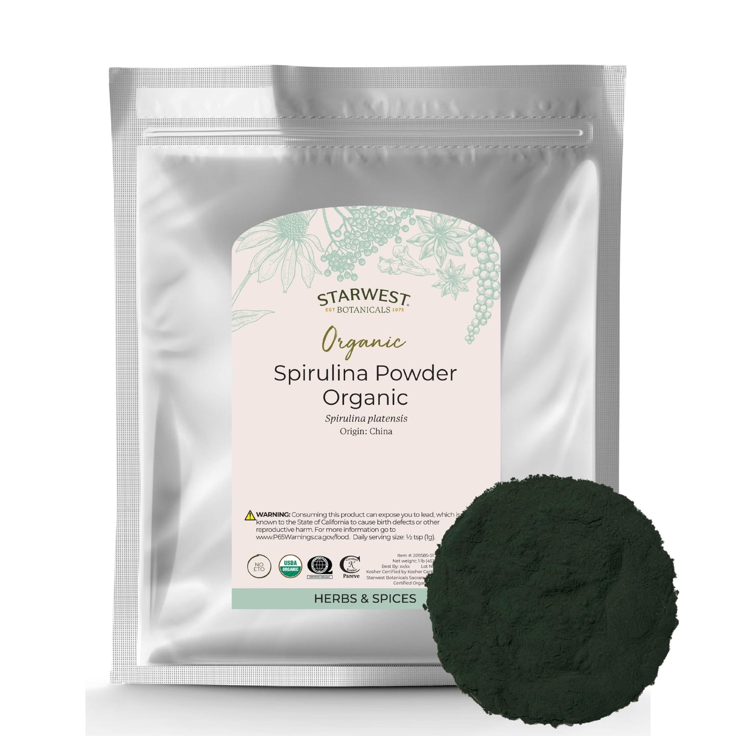 Starwest Botanicals Spirulina Powder Organic Non-GMO 16 Ounce
