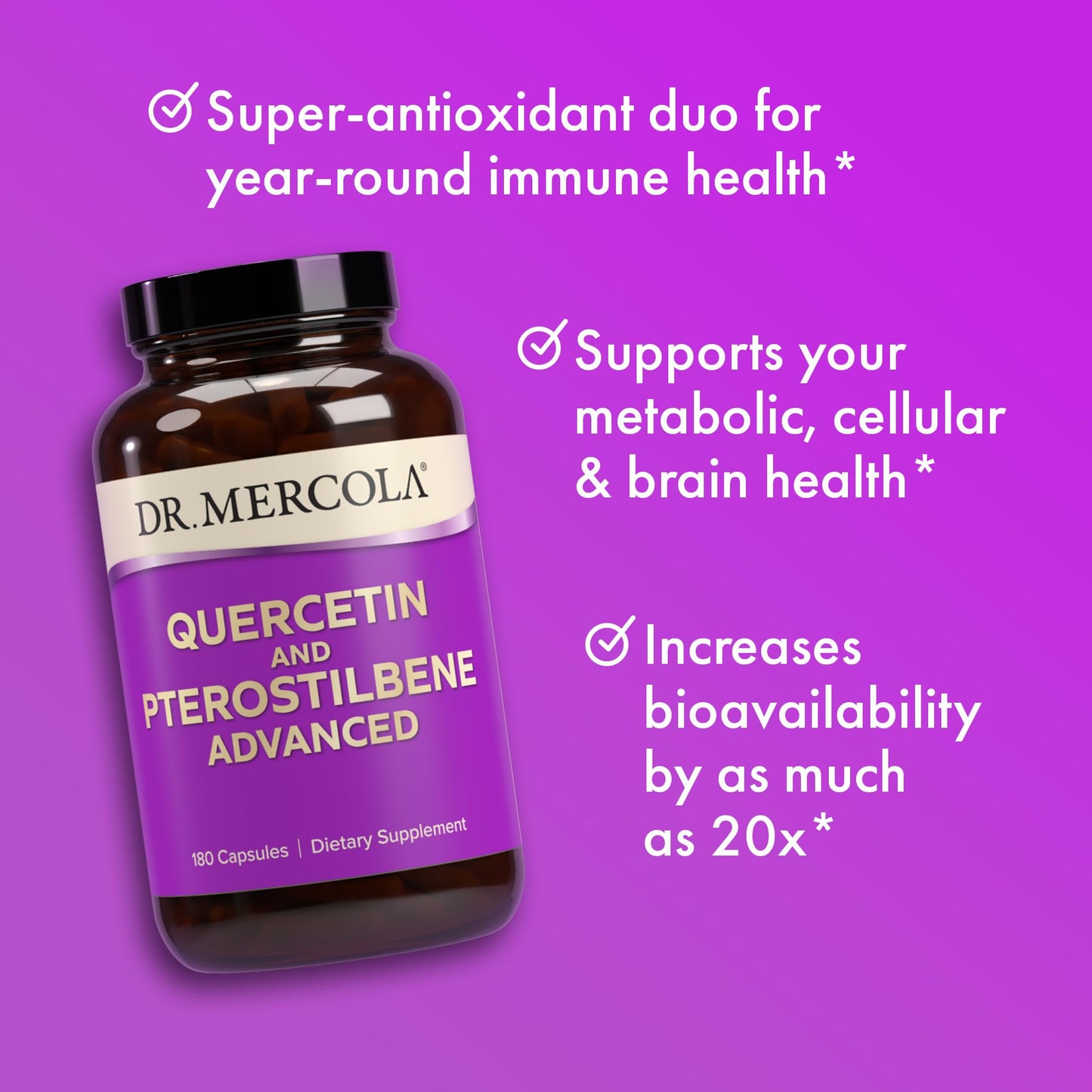 Dr. Mercola Quercetin & Pterostilbene Advanced, 180 Capsules