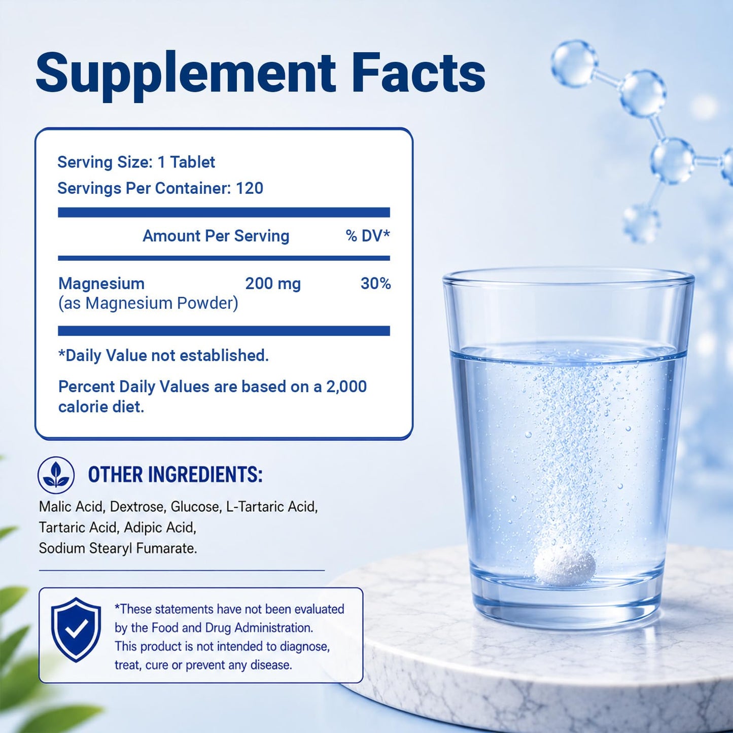 Biookultra Molecular Hydrogen Water Tablets with Magnesium 16 PPM Hydrogen Water Drinking Tablets Antioxidant Rich H2 Molecular Tabs for Cellular Health & Energy Boost, Tablet, 120 Count
