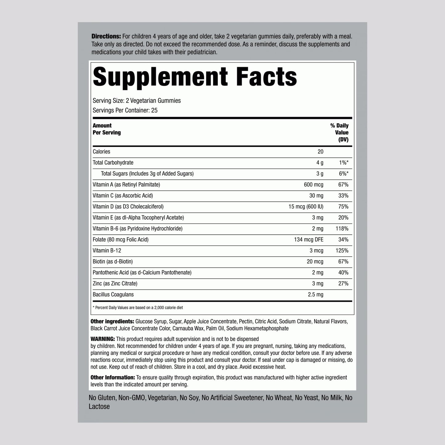 Piping Rock Kid's Multivitamin and Probiotic Gummy 50 Count