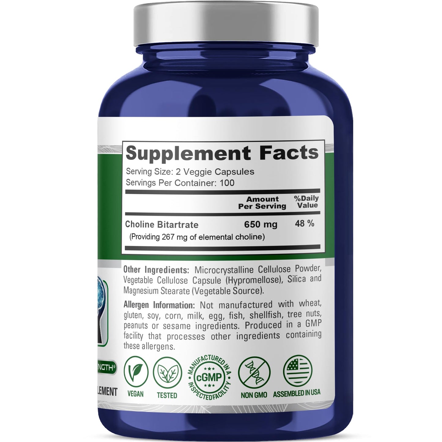 NusaPure Choline Bitartrate Capsule, 650 mg, 200 Capsules