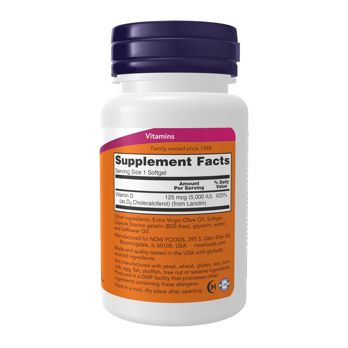 NOW Foods Vitamin D-3 5,000 IU Softgels, 120 Softgels