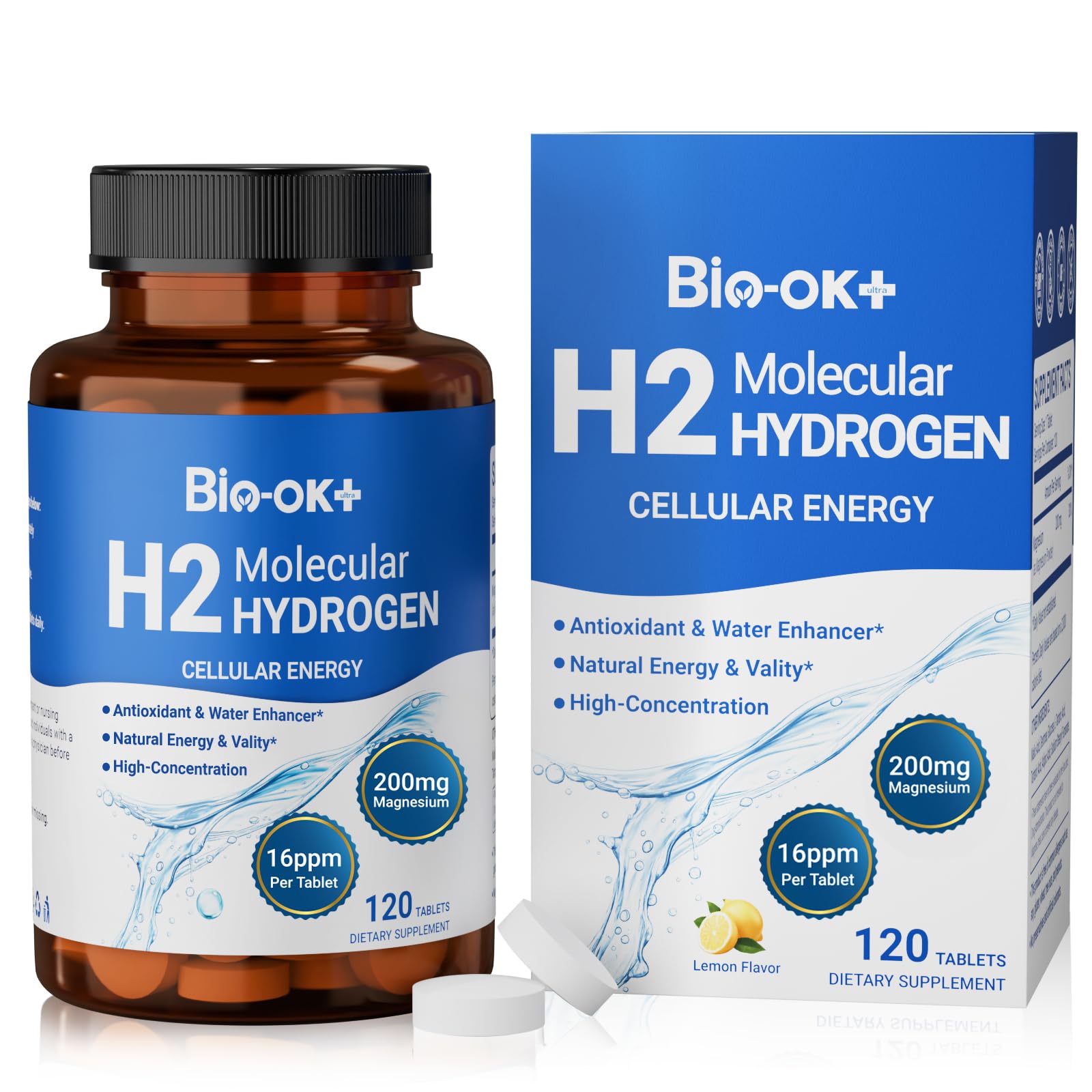 Biookultra Molecular Hydrogen Water Tablets with Magnesium 16 PPM Hydrogen Water Drinking Tablets Antioxidant Rich H2 Molecular Tabs for Cellular Health & Energy Boost, Tablet, 120 Count