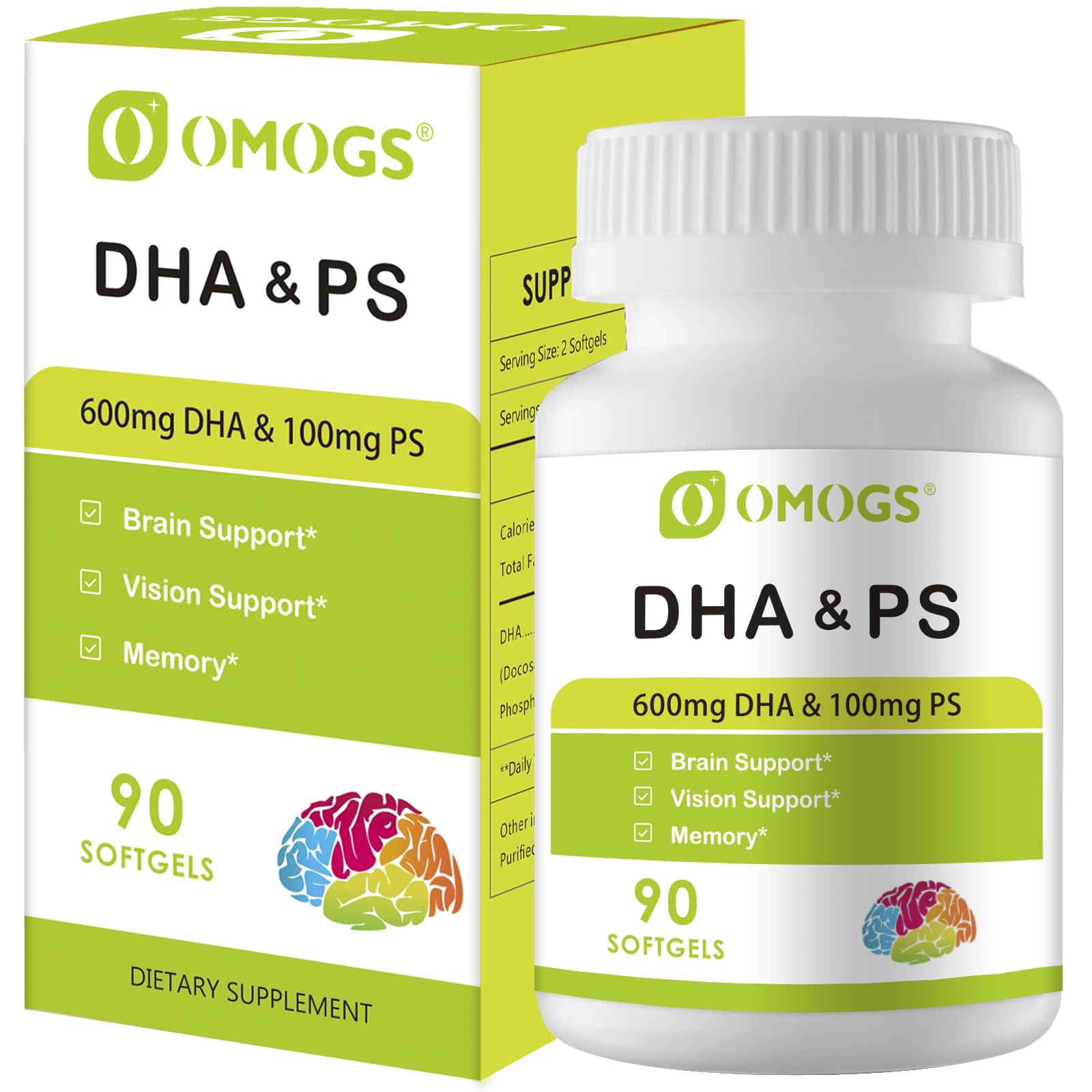 OMOGS Algae DHA - 600 mg Omega-3 DHA Softgels, 90 Softgels