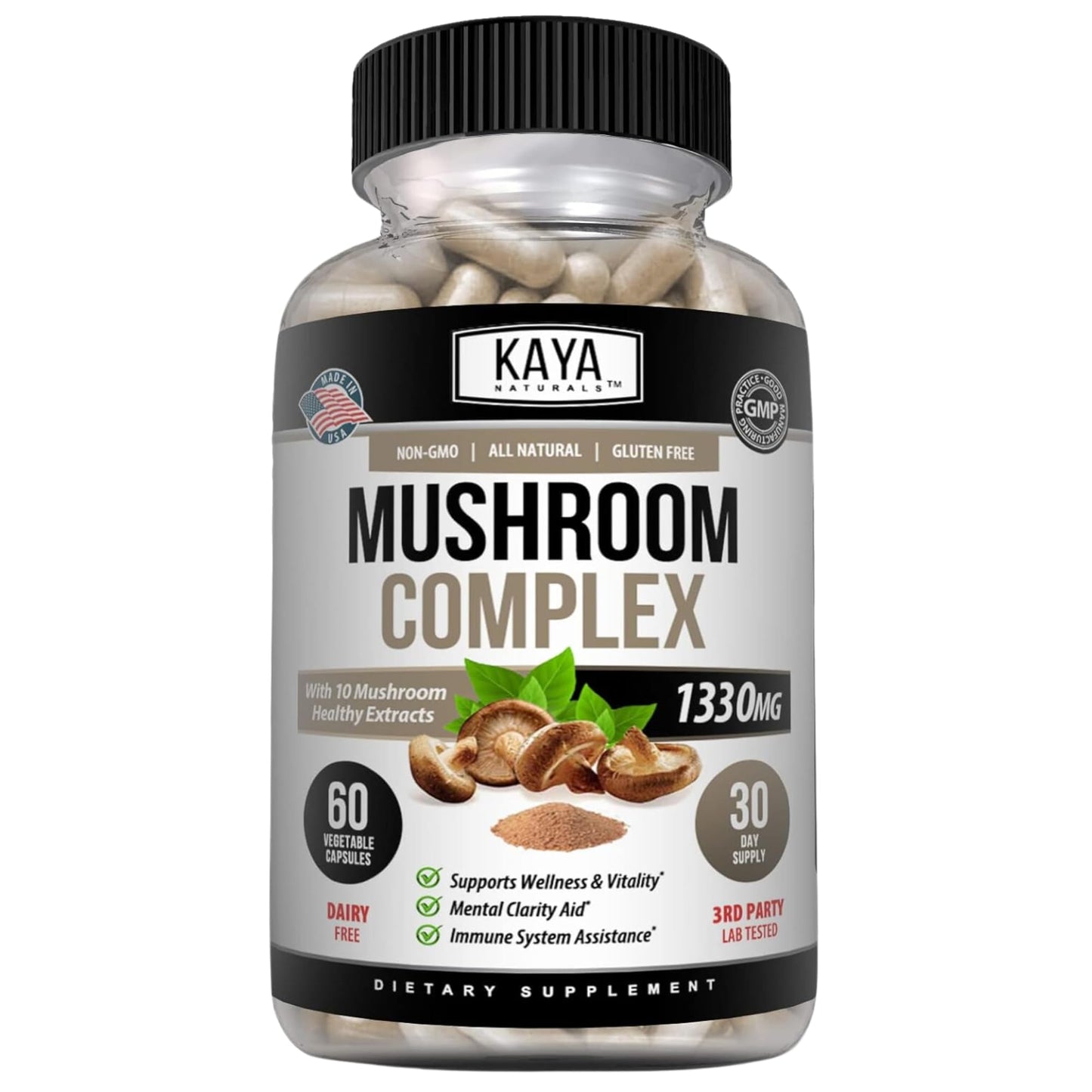 Kaya Naturals Mushroom Complex Capsules 1330mg Per Serving - 60 Capsules