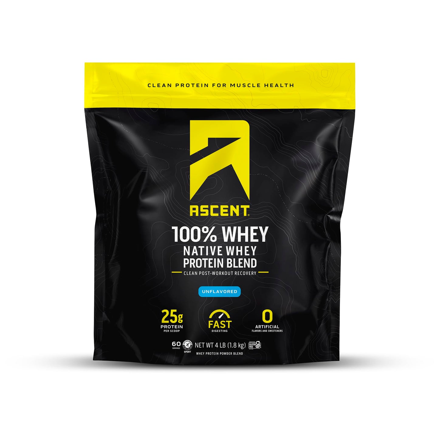 Ascent 100% Whey Protein Powder Unflavored, 63.4 Servings