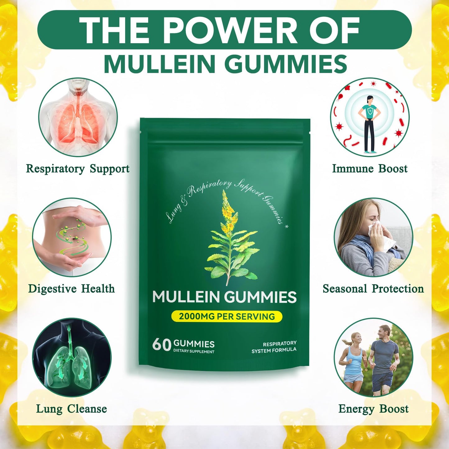 BOIUOITI Mullein Gummies for Lung Cleanse Gummy, 60 Count