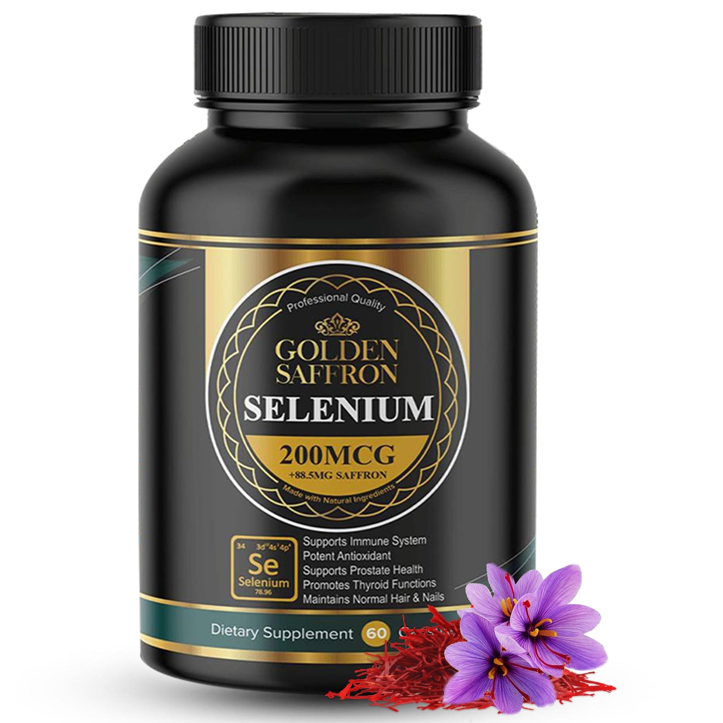Golden Saffron Selenium (200mcg Selenium & 88.5 mg Saffron Extract) Capsules 60