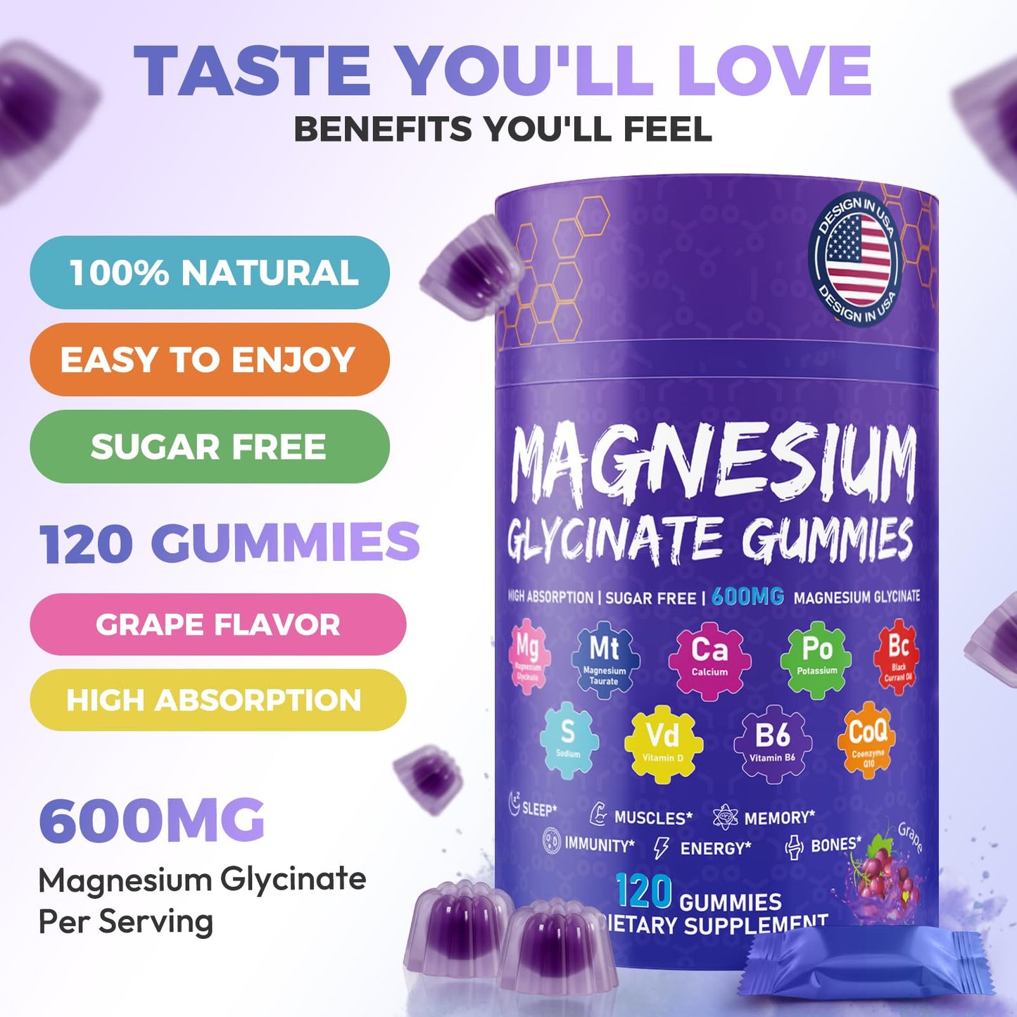 Xytora Magnesium Glycinate Gummies 600mg, 120 Count