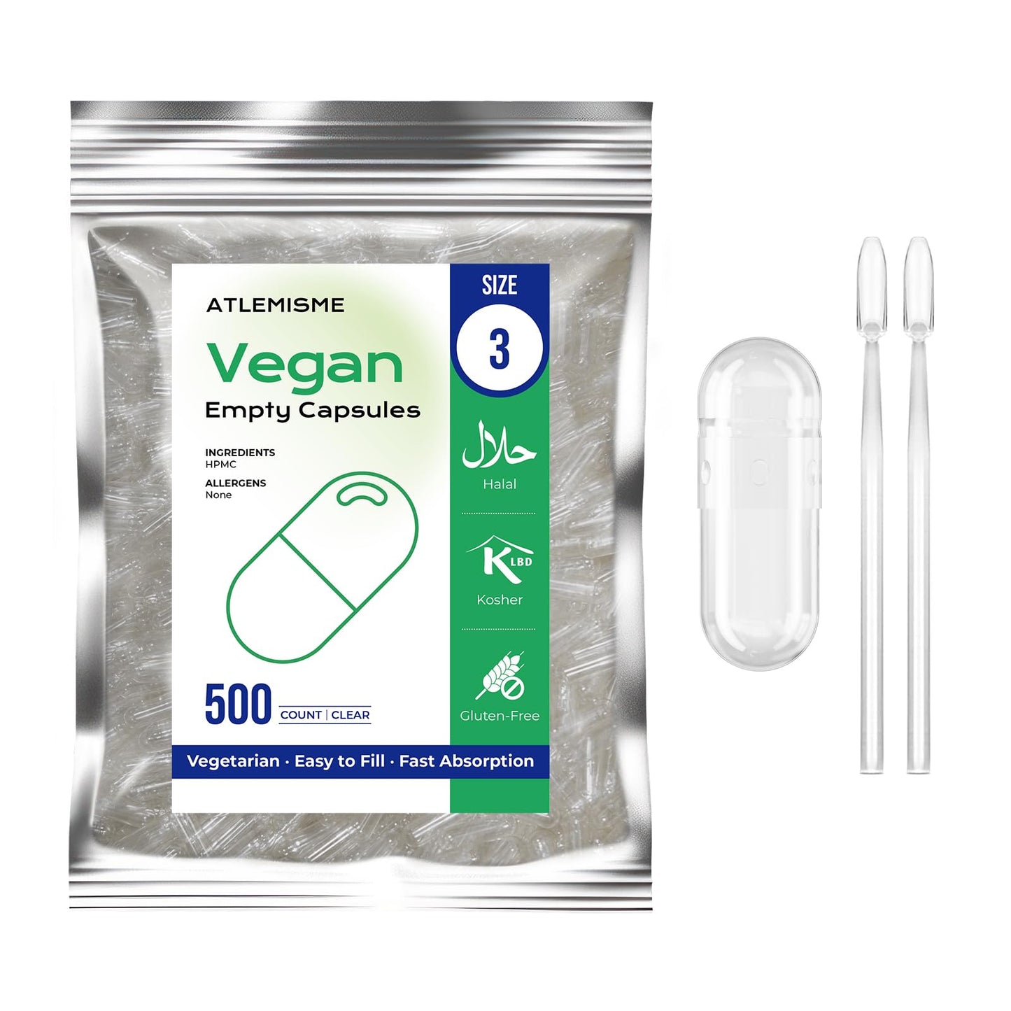 ATLEMISME Empty Vegan Capsules 500 Count Capsules