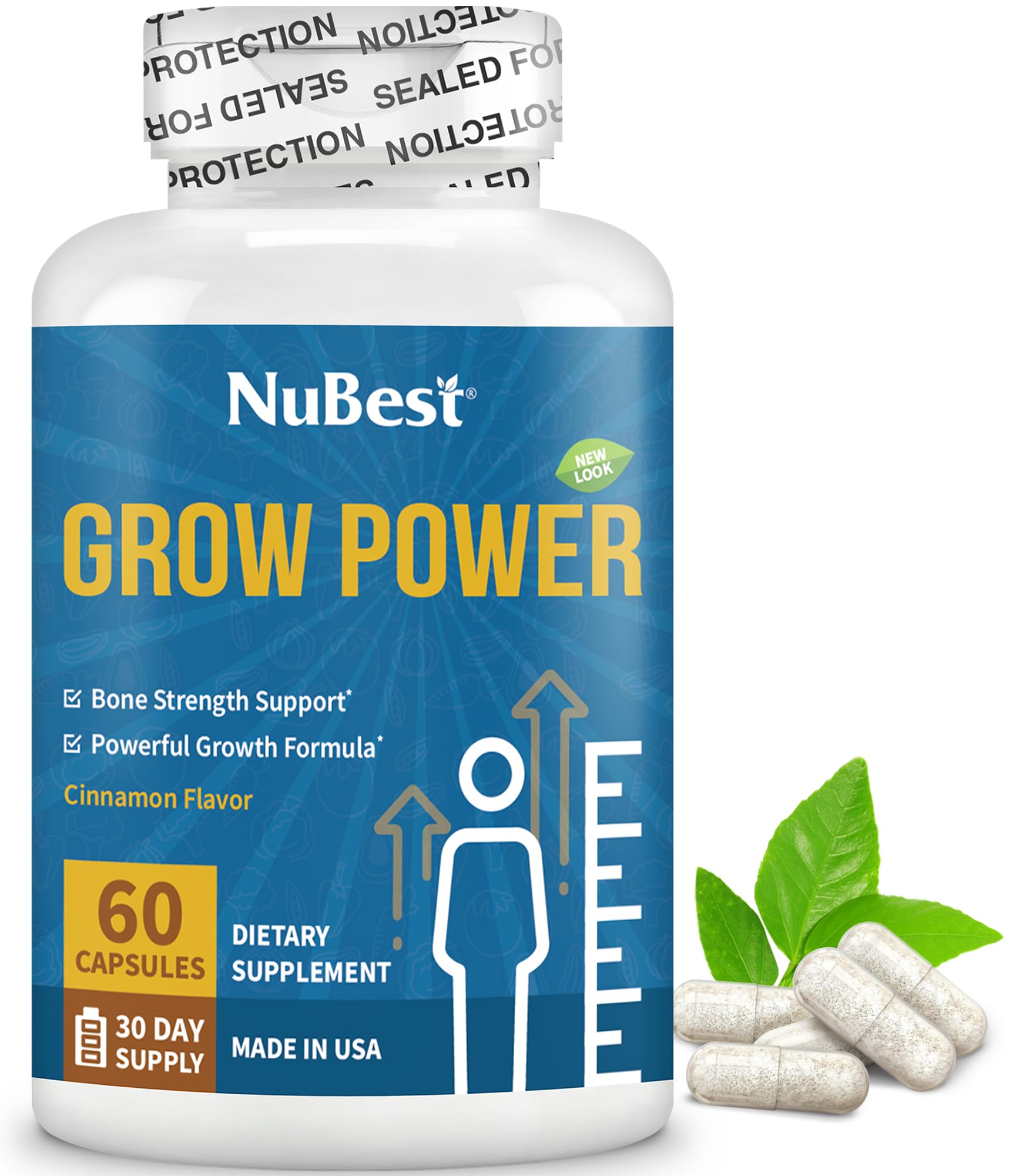 NuBest Grow Power Calcium Supplement, Magnesium Supplement with Vitamin D3, B6, Zinc, Phosphorus and Multivitamin, 60 Capsules
