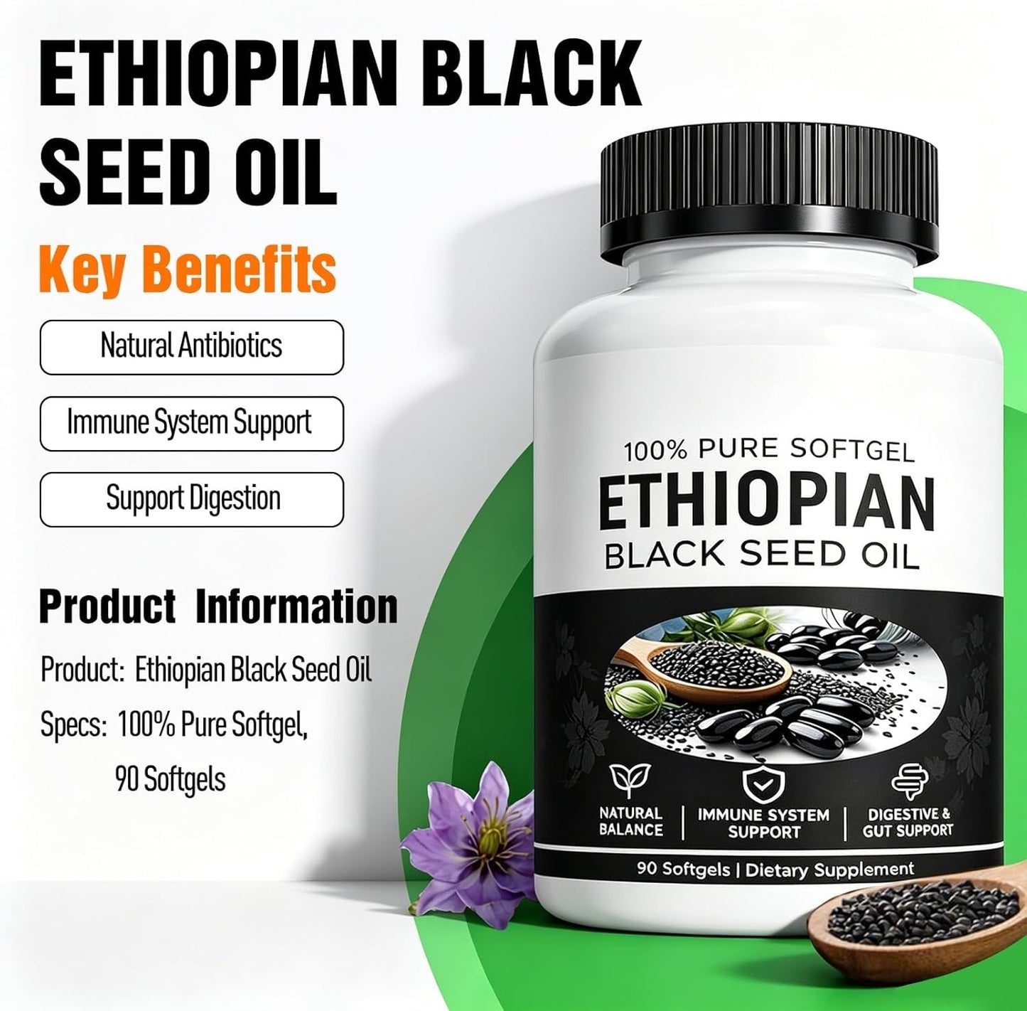 CLNXMT Ethiopian Black Seed Oil Softgels, 90 Count