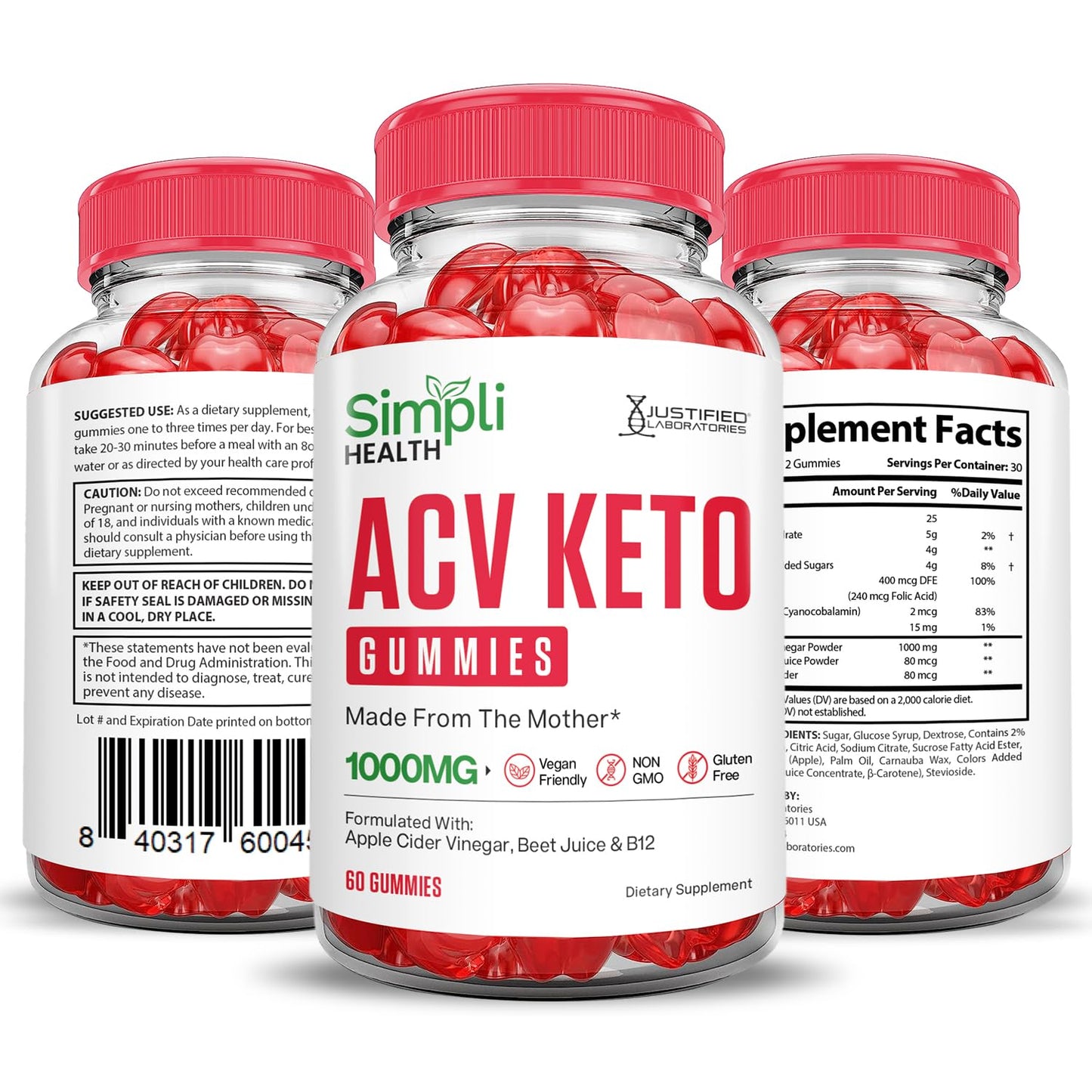 Justified Laboratories Keto ACV Gummies Advanced Formula 1000MG, 180 Gummies