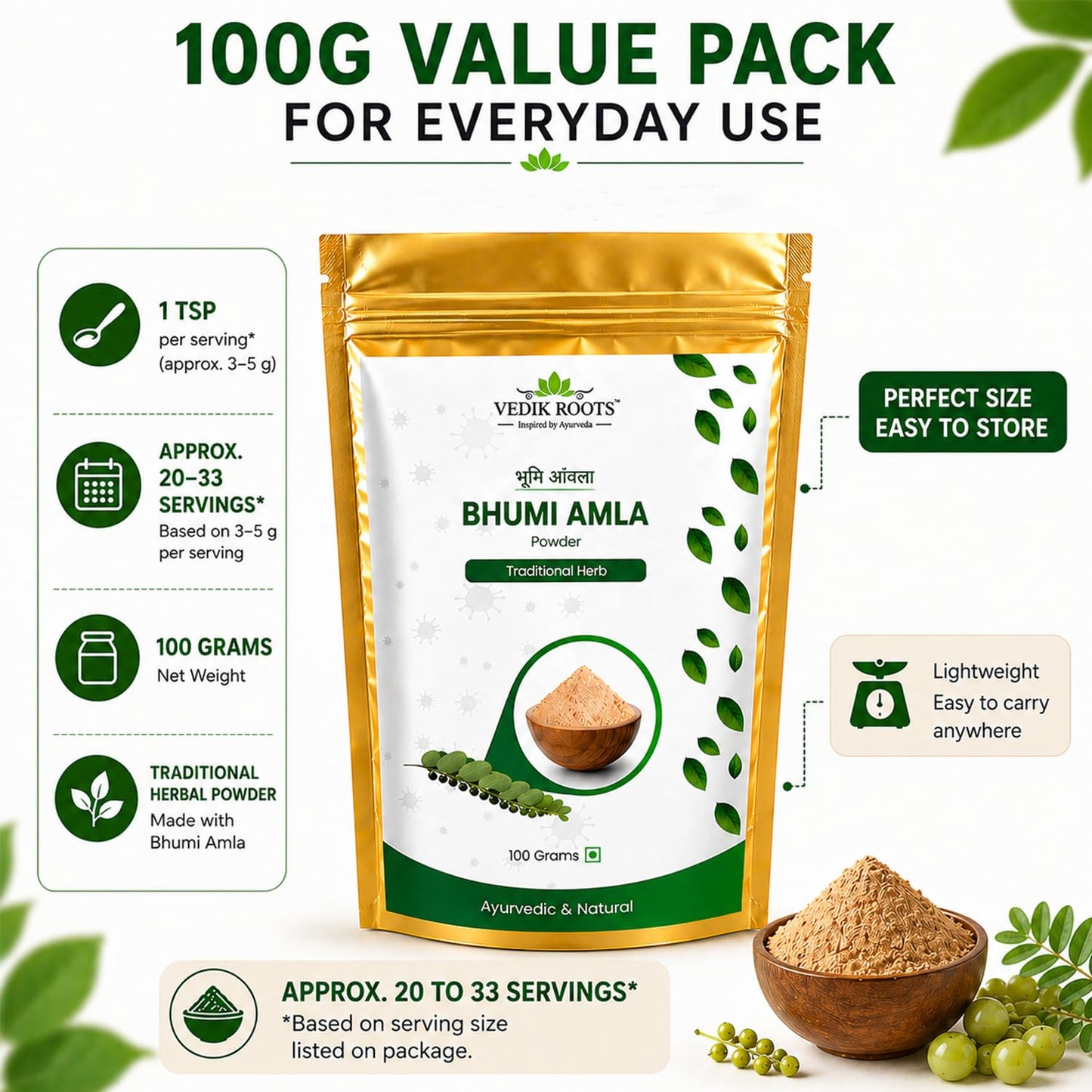 VEDIKROOTS Bhumi Amla Powder 3.5 Ounce