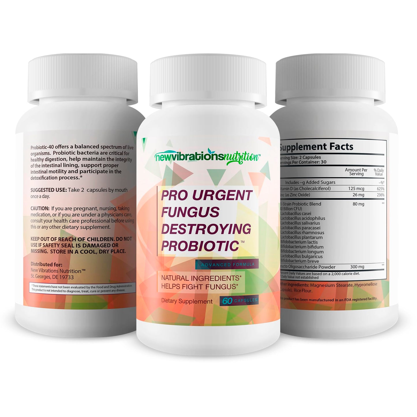 New Vibrations Nutrition Pro Urgent Fungus Destroying Probiotic Capsules, 60 Count