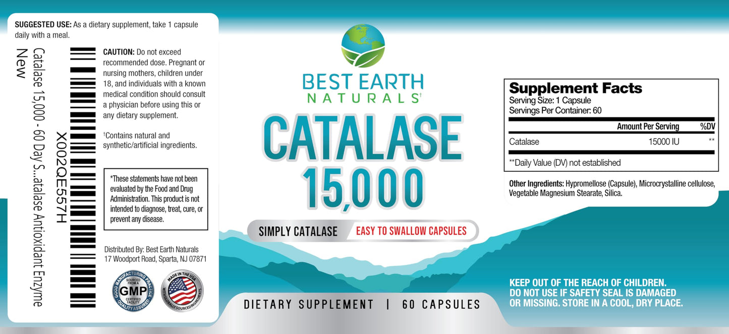Best Earth Naturals Catalase Supplement 15,000 60 Capsules