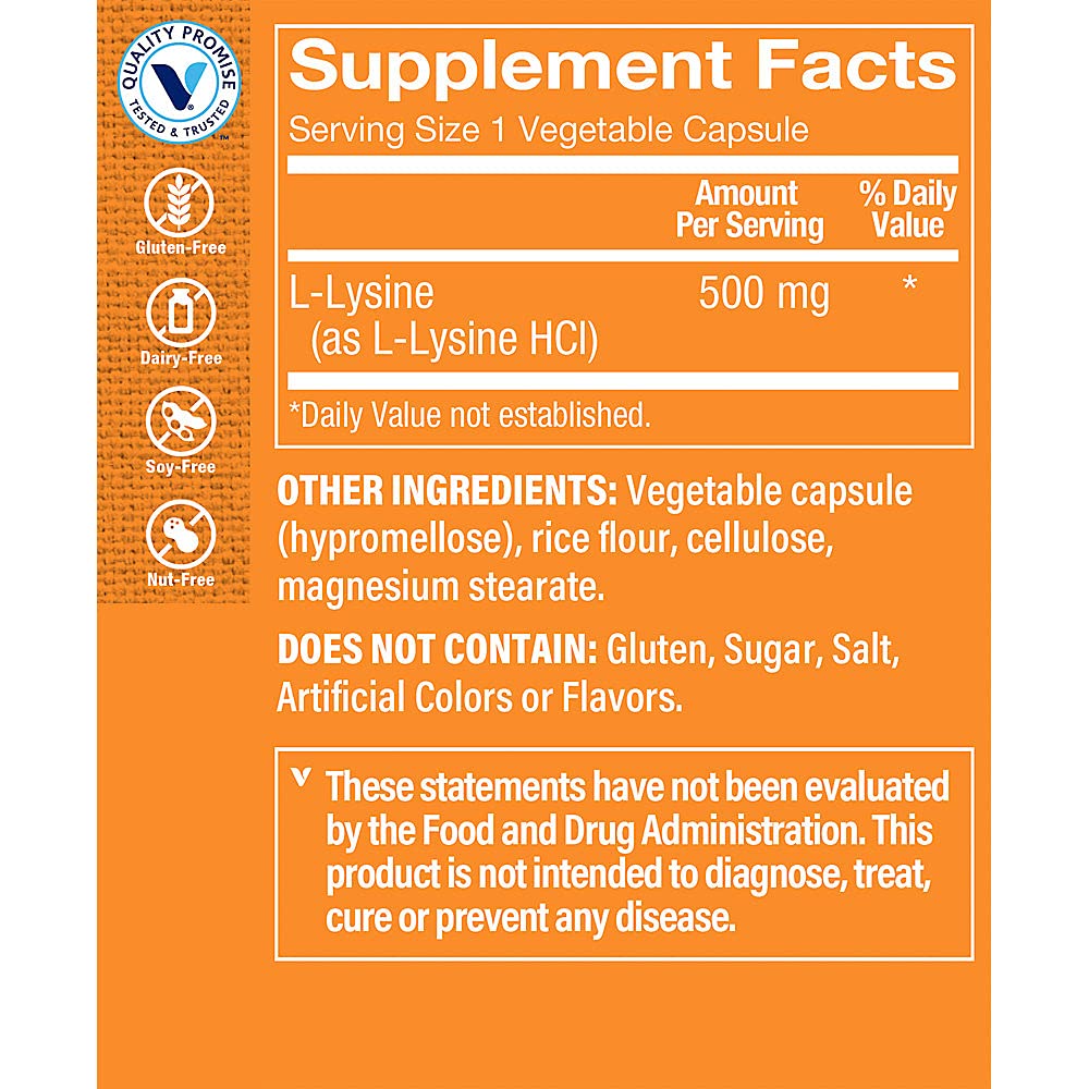 The Vitamin Shoppe L-Lysine 500mg Immune Support, Collagen Formation & Calcium Absorption, Essential Amino Acid, Vegetarian Capsules, 300 Capsules