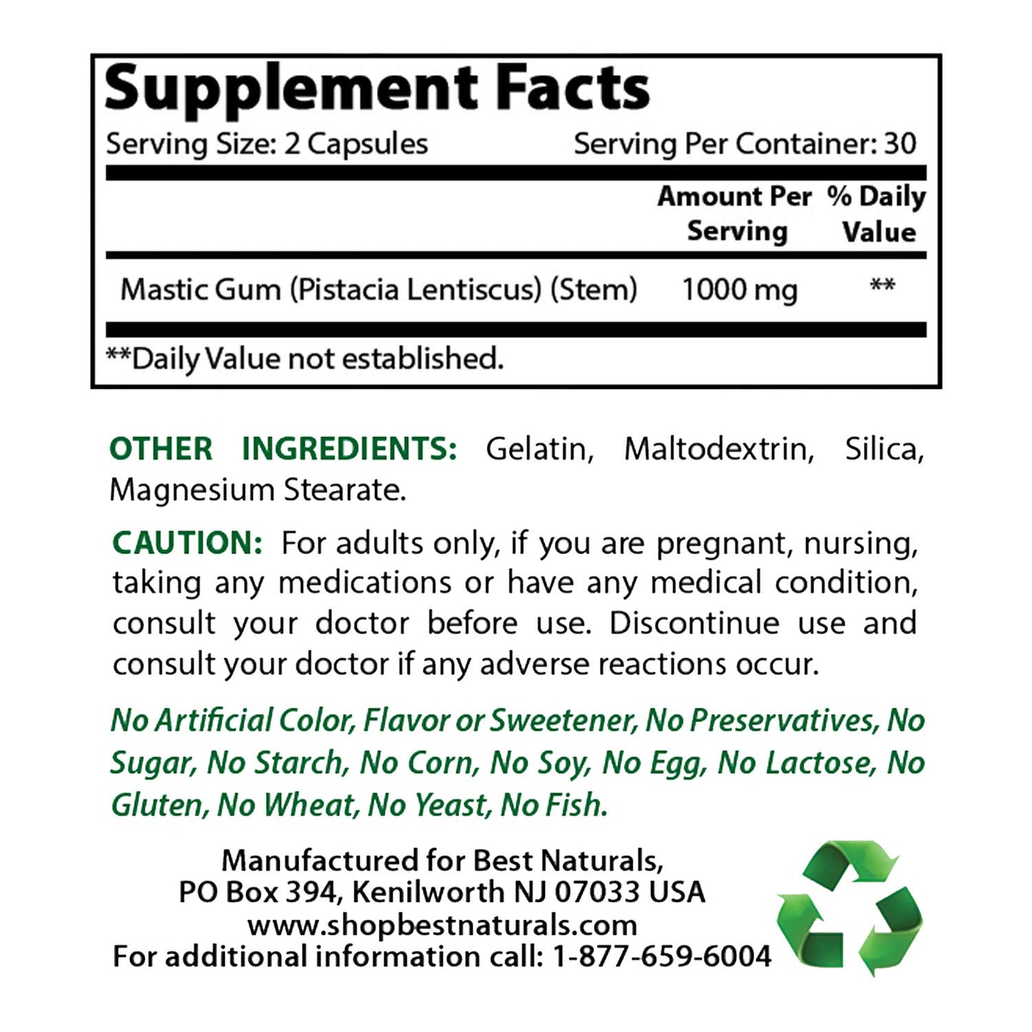 Best Naturals DGL Chewable 380 mg & Mastic Gum 500 mg Capsules, 180 Capsules