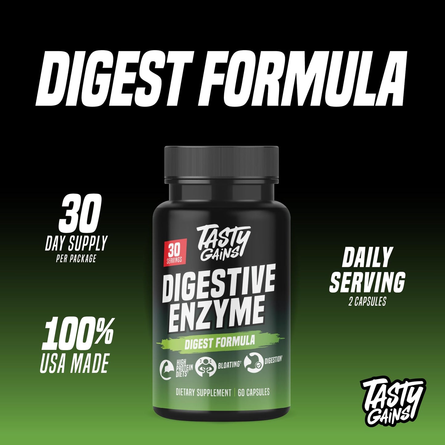 TASTY GAINS Complete Digestive Enzymes Supplement for Gut Health 60 Gummies