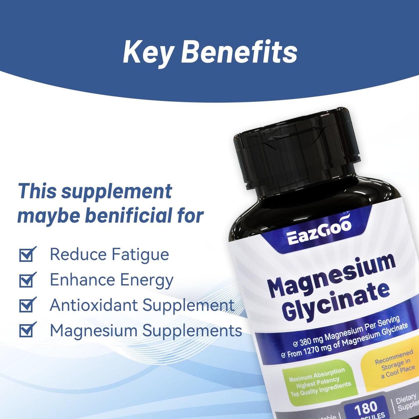 EAZGOO Magnesium Glycinate Capsules 180 Count