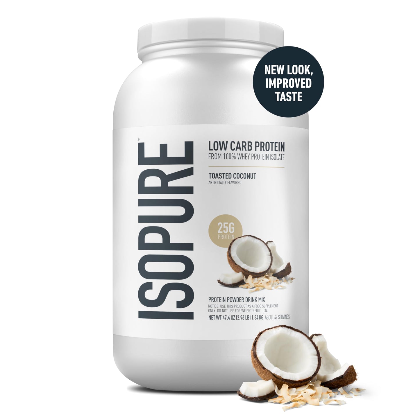 Isopure Low Carb 100% Pure Whey Isolate Protein Powder, Toasted Coconut, 3 lb, 48 Servings