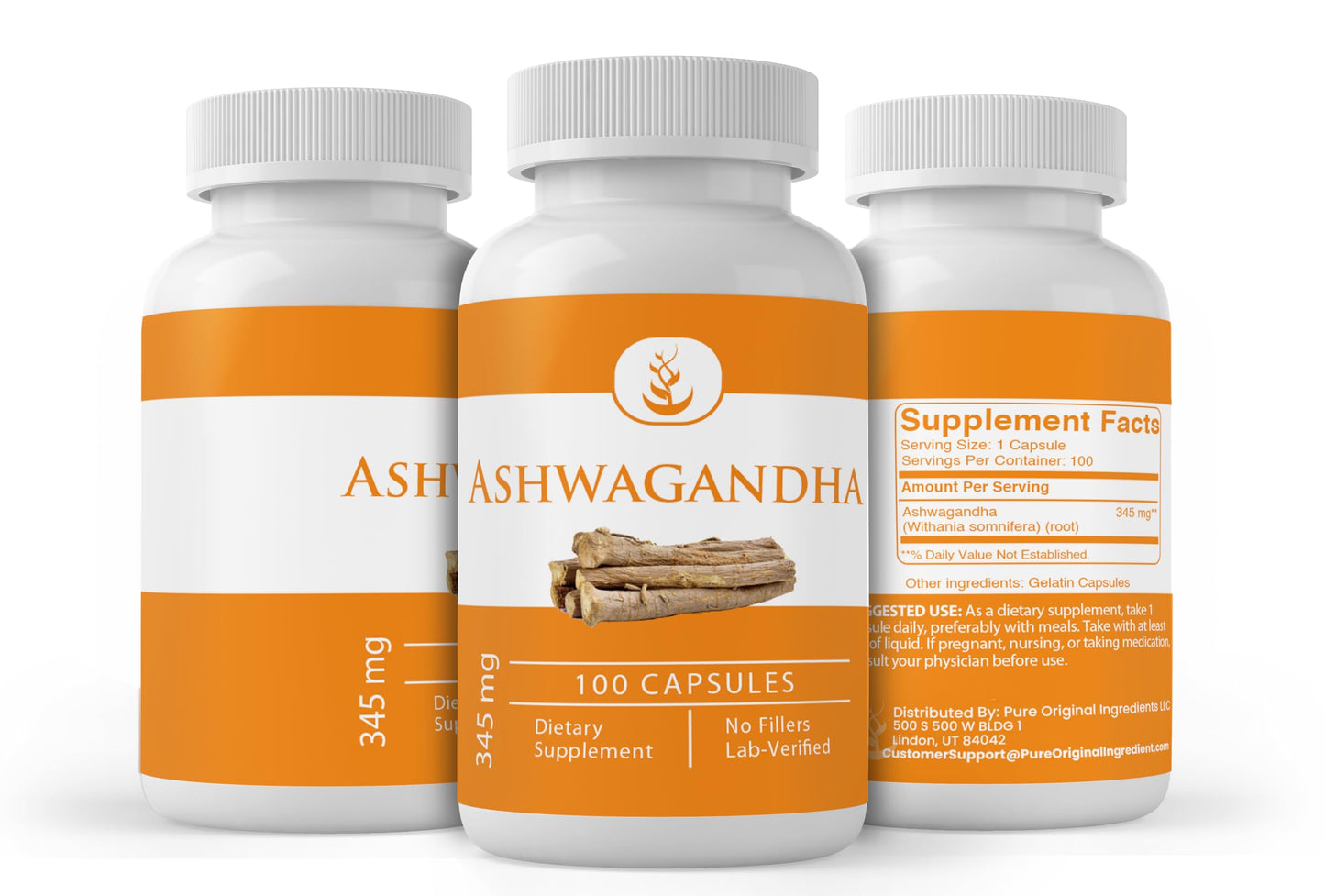PURE ORIGINAL INGREDIENTS Ashwagandha Capsules 100 Count
