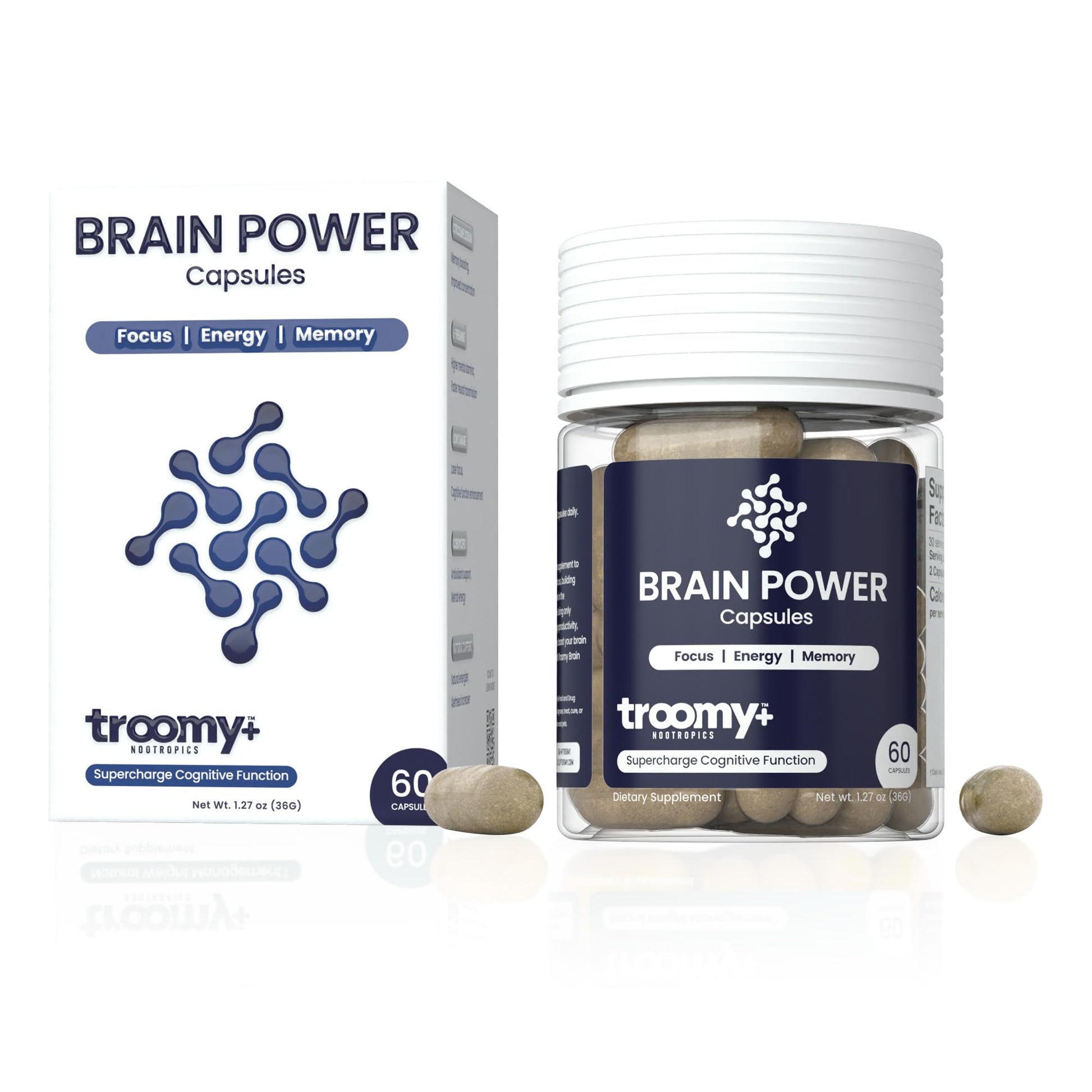 Troomy Nootropics Troomy Brain Supplements for Memory and Focus, Daily Wellness Supplement with Citicoline, Lion's Mane, and Cordyceps - Plant-Based Formula for Routine Support, Everyday Balance Capsules, 60 Count