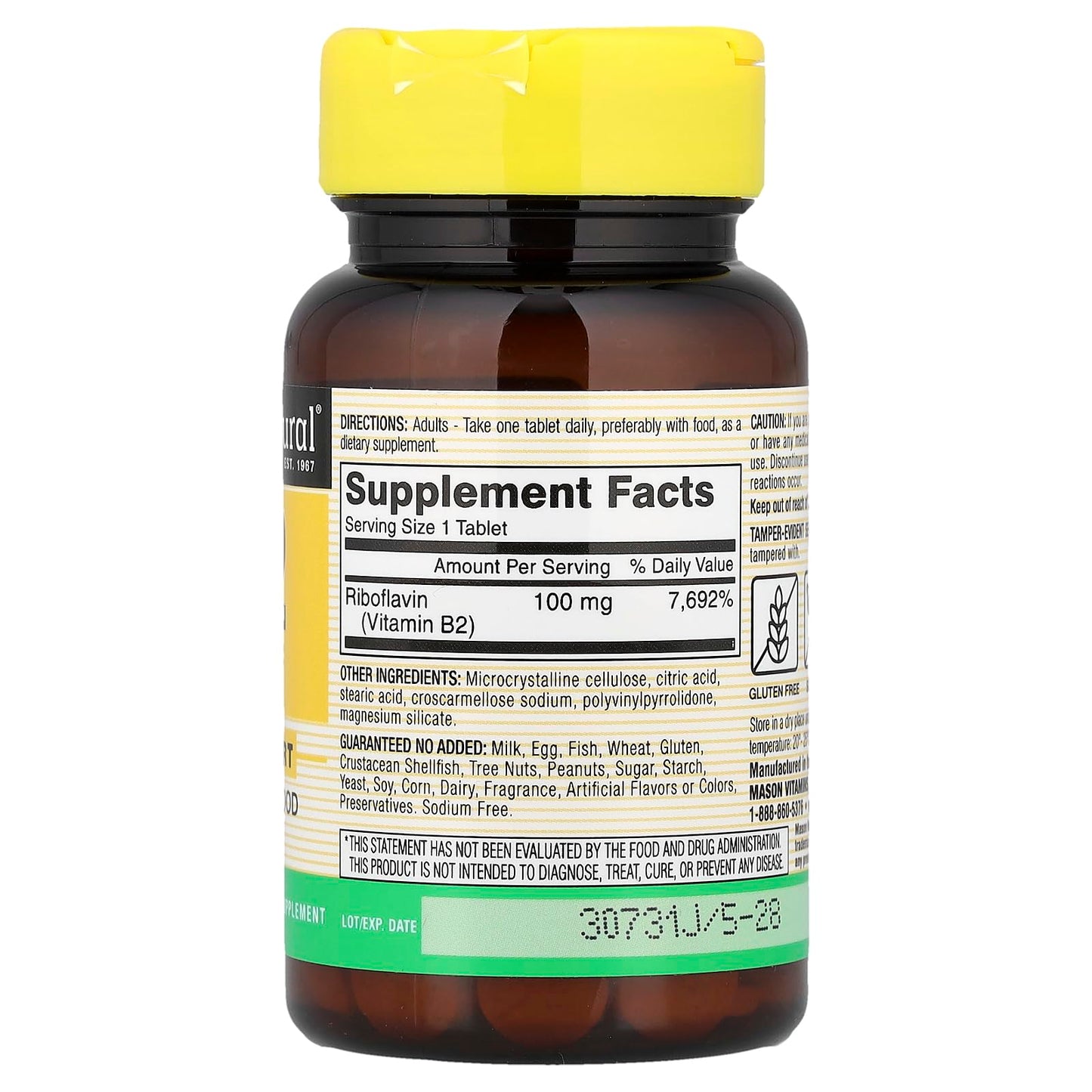MASON NATURAL Vitamin B-2 100 mg Tablet 100 Tablets