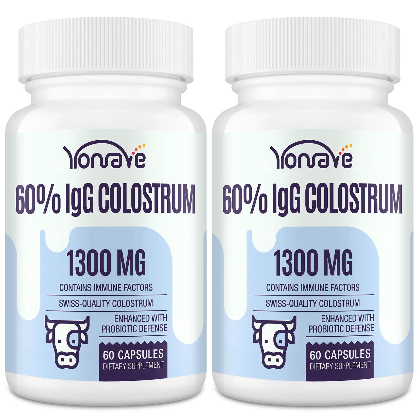 Yonrave Bovine Colostrum Capsules 1300mg, 60% IgG, 120 Capsules