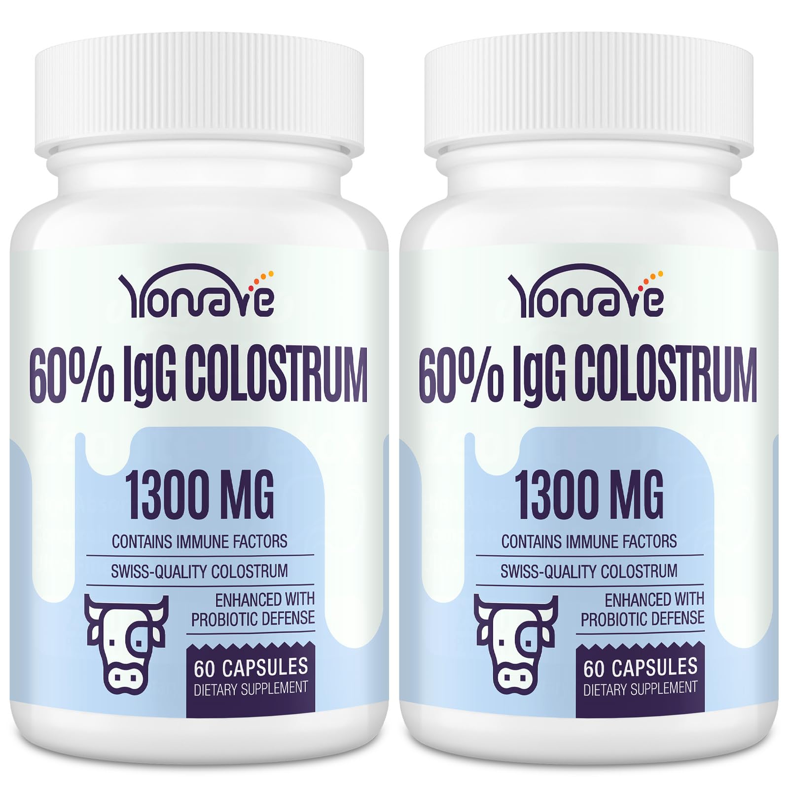 Yonrave Bovine Colostrum Capsules 1300mg, 60% IgG, 120 Capsules