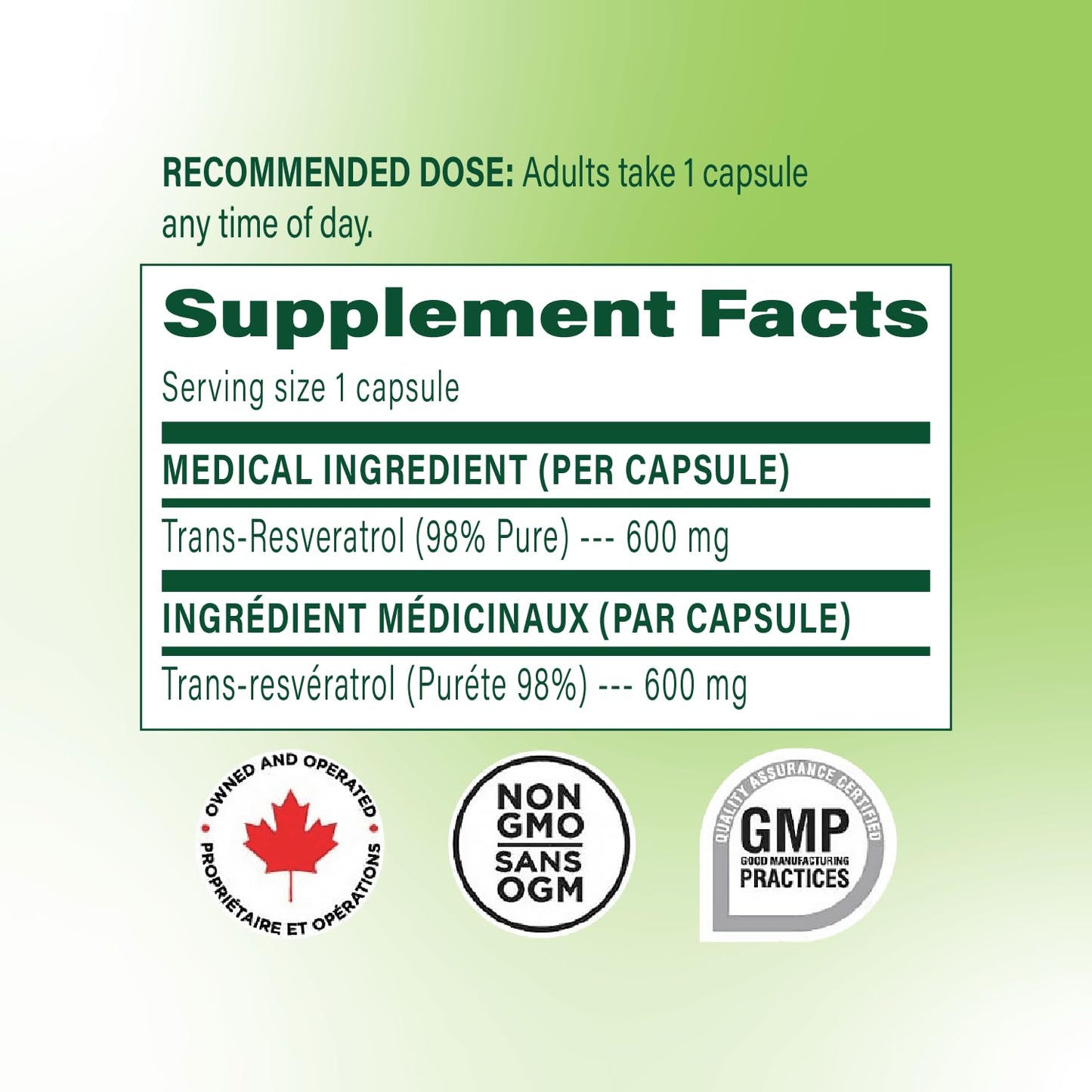 CBI Natural Trans-Resveratrol 600mg, 120 Capsules