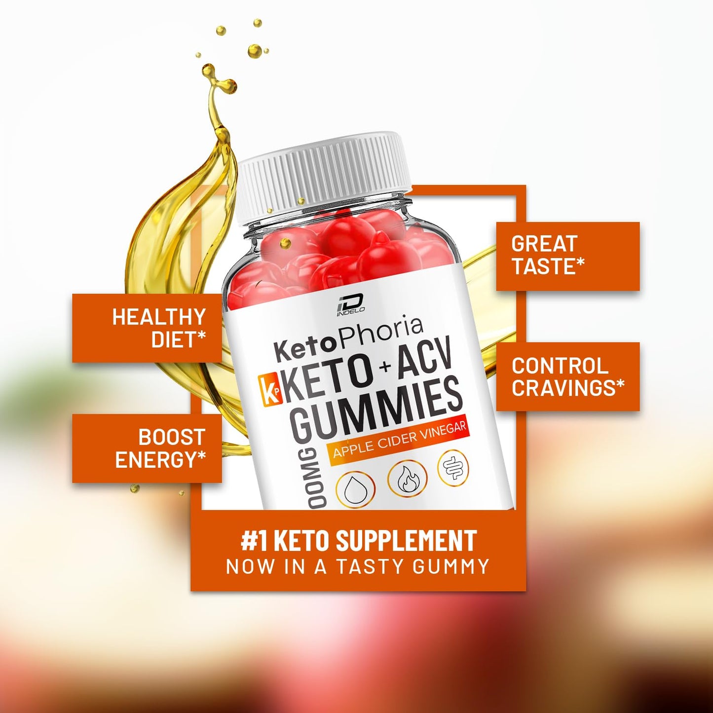 Indelo Ketophoria Keto ACV Gummies Apple Cider Vinegar 1000mg Vitamin B12, 300 Gummies