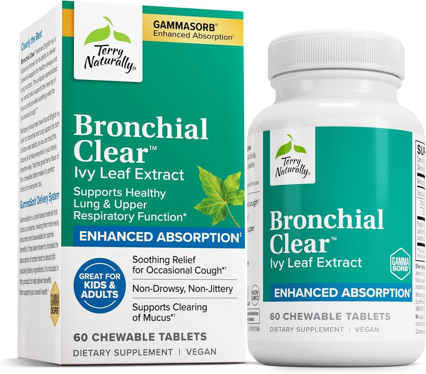 Terry Naturally Bronchial Clear Ivy Leaf Chewable - Lung Support - 60 Count