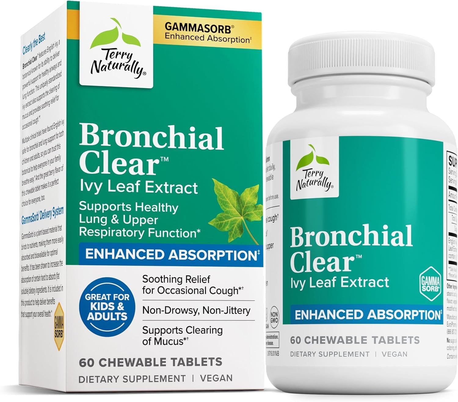 Terry Naturally Bronchial Clear Ivy Leaf Chewable - Lung Support - 60 Count