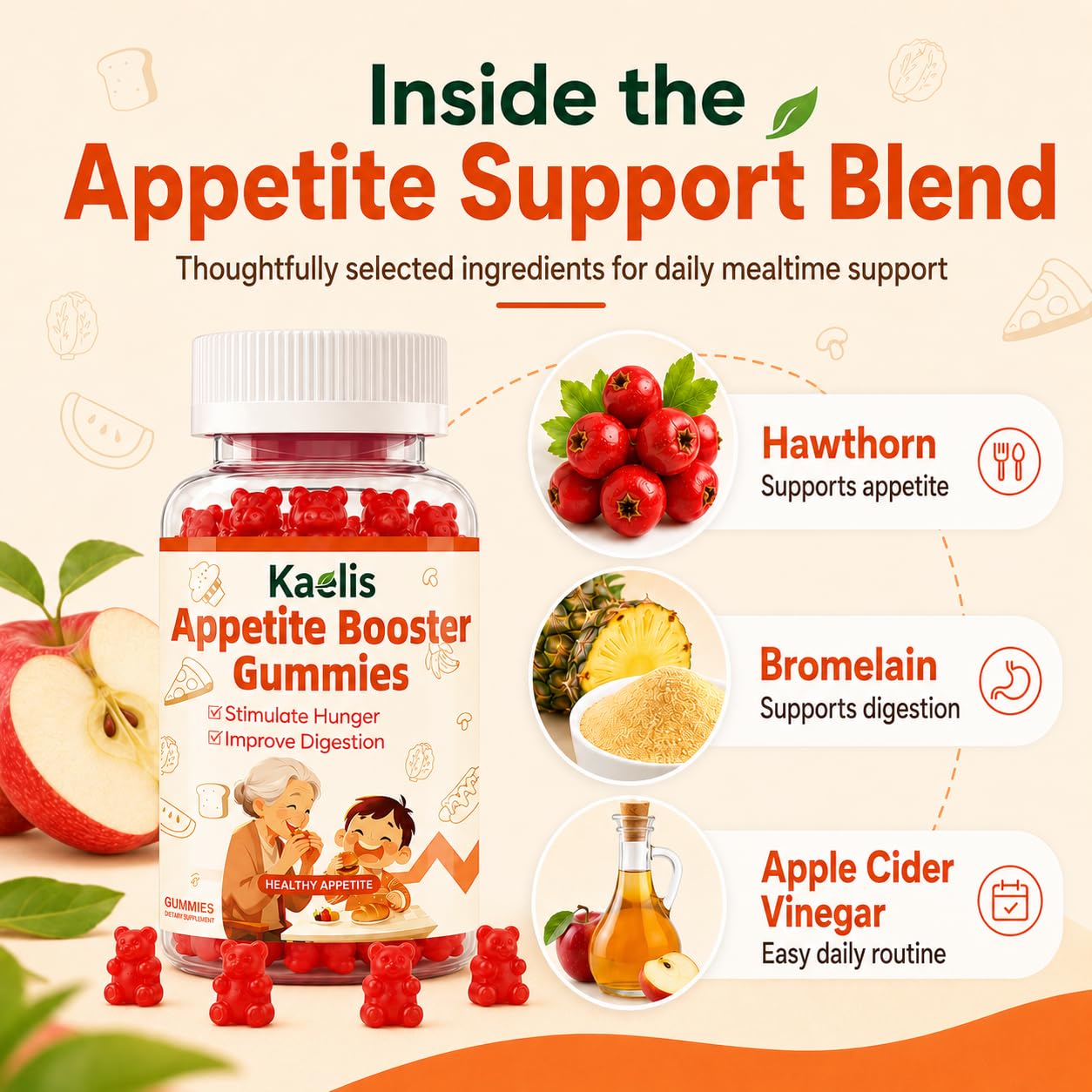 Kaelis Appetite Booster Gummies for Adults, Gummy, 60 Count