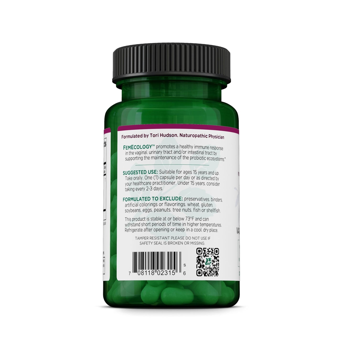 Vitanica FemEcology Vaginal Microflora Health Support with Probiotics Including L. Reuteri, L. Salivarius, & L. Rhamnosus - Vegan Capsule, 30 Capsules