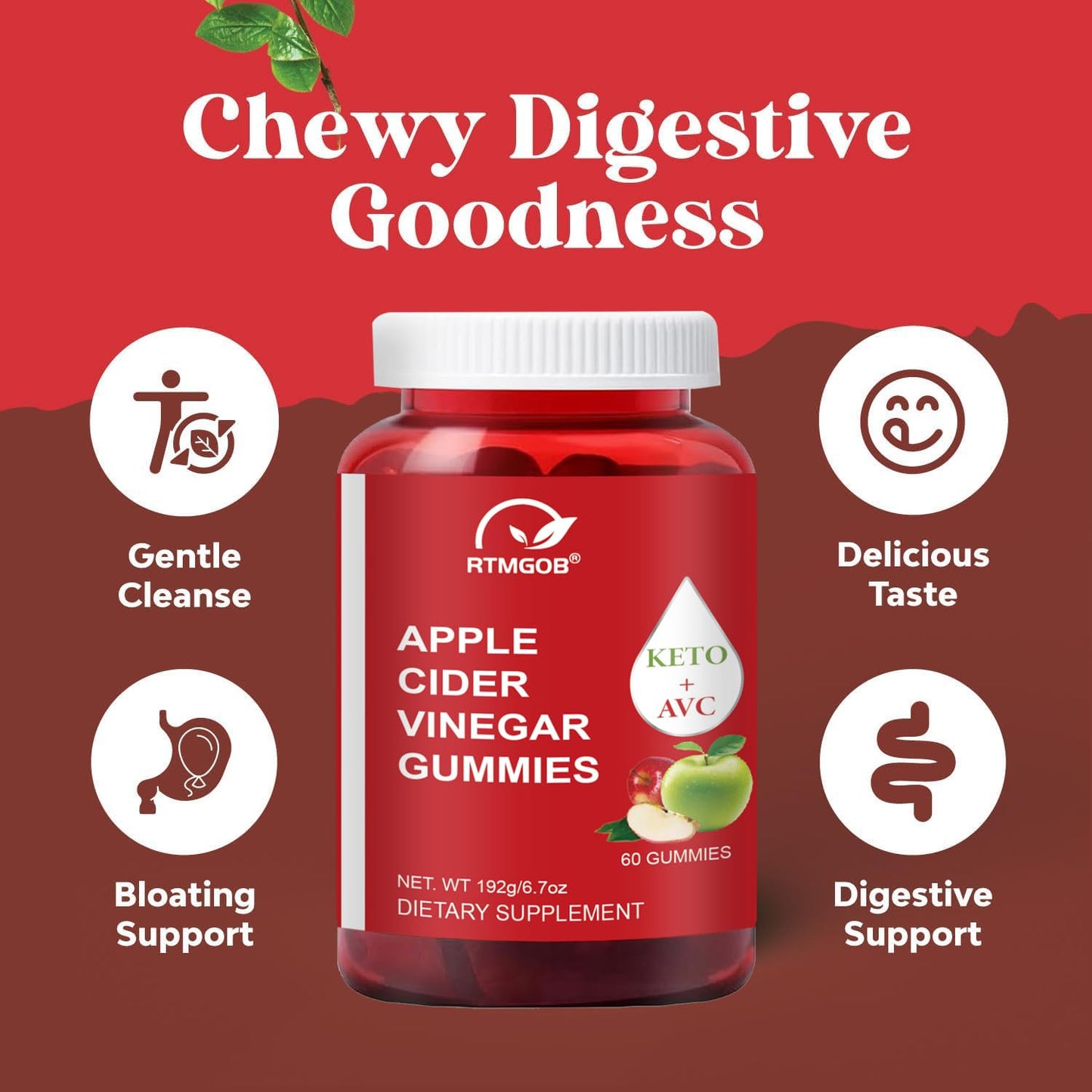 RTMGOB Apple Cider Vinegar Gummy with Vitamin B12 60 Gummies
