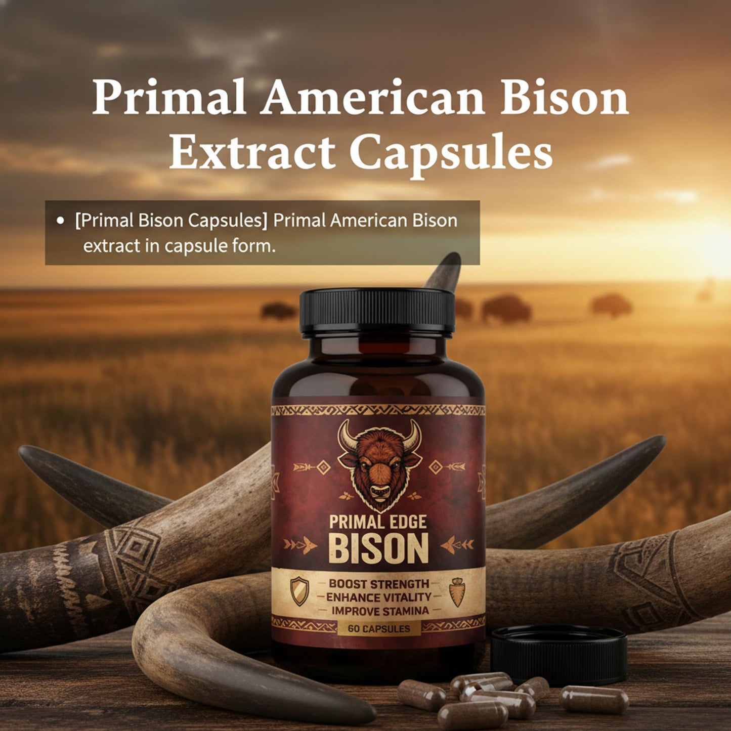 Kymezol Primal Edge Bison Primal American Bison Extract Capsules, 60 Capsules