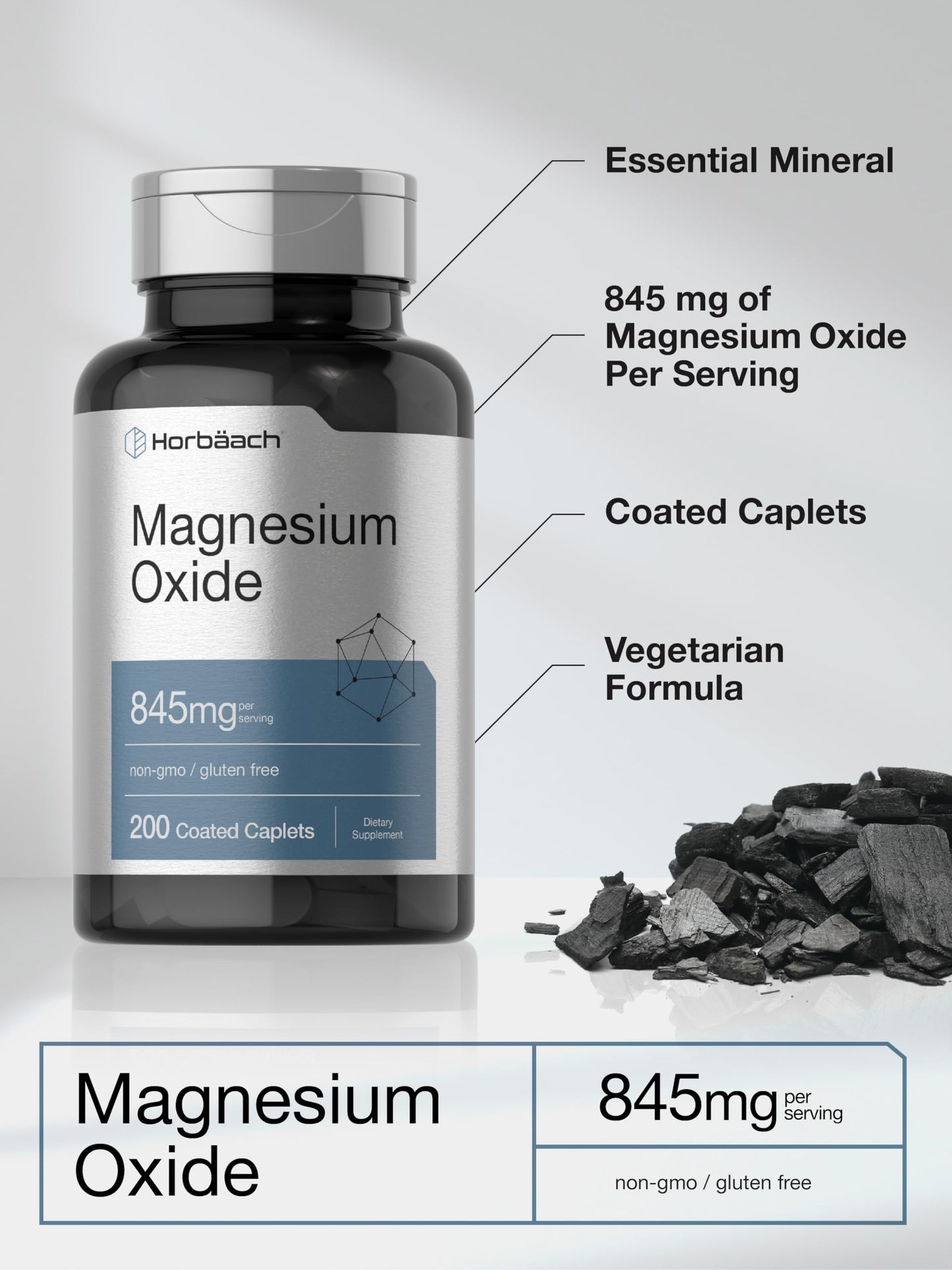 Horbäach Magnesium Oxide 845 mg Caplets, 200 Count