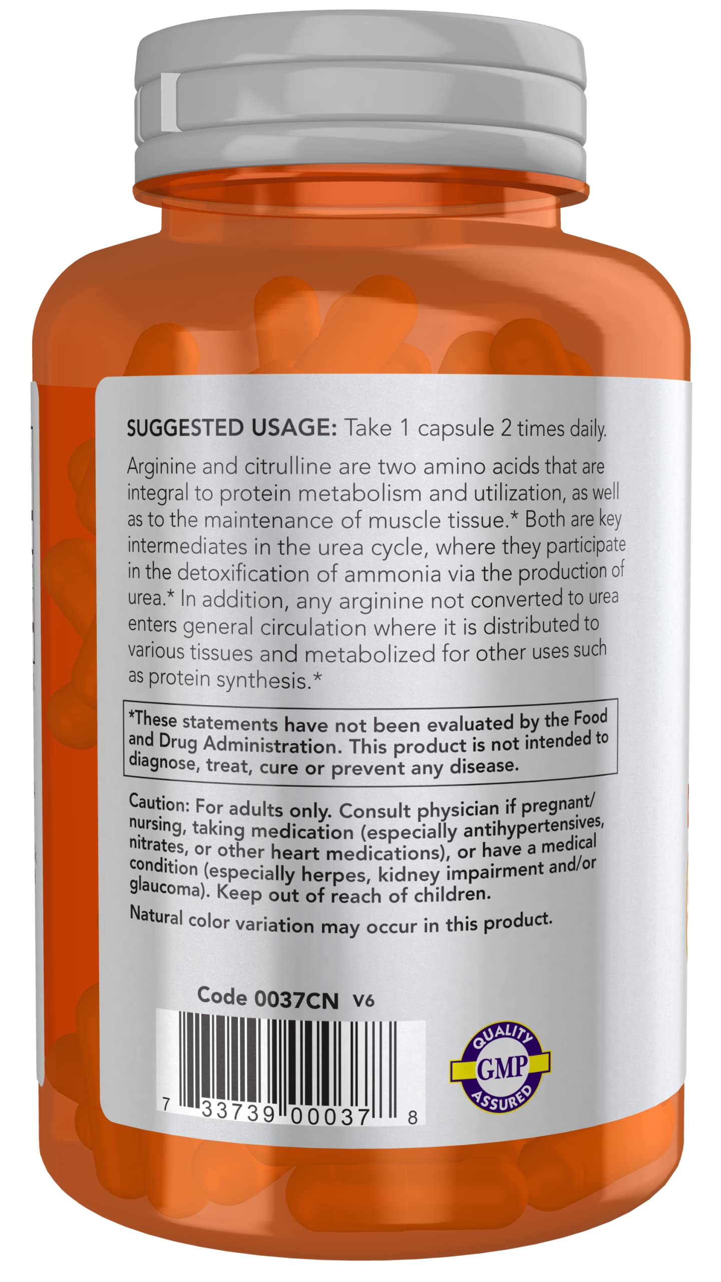 NOW Foods Arginine 500mg Citrulline 250mg Capsules, 120 Capsules