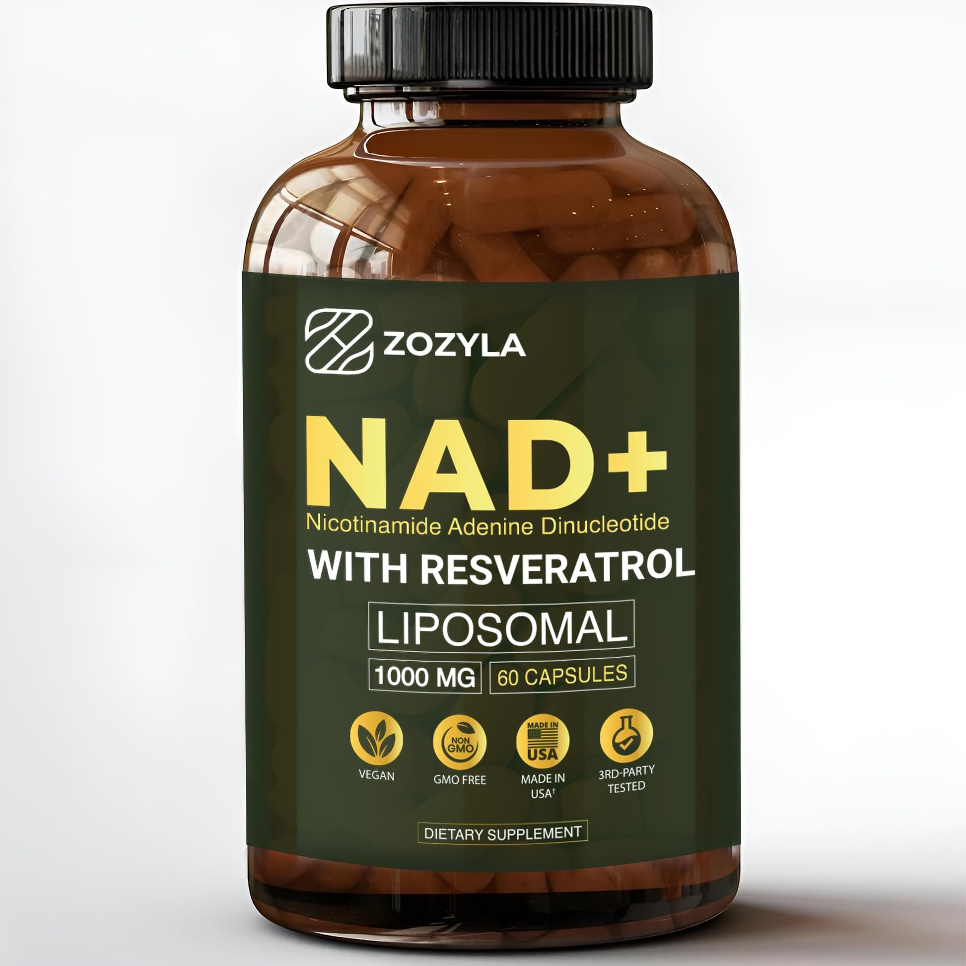 ZOZYLA Liposomal NAD+ Supplement with Resveratrol 1000mg per Serving, Capsules, 60 Count