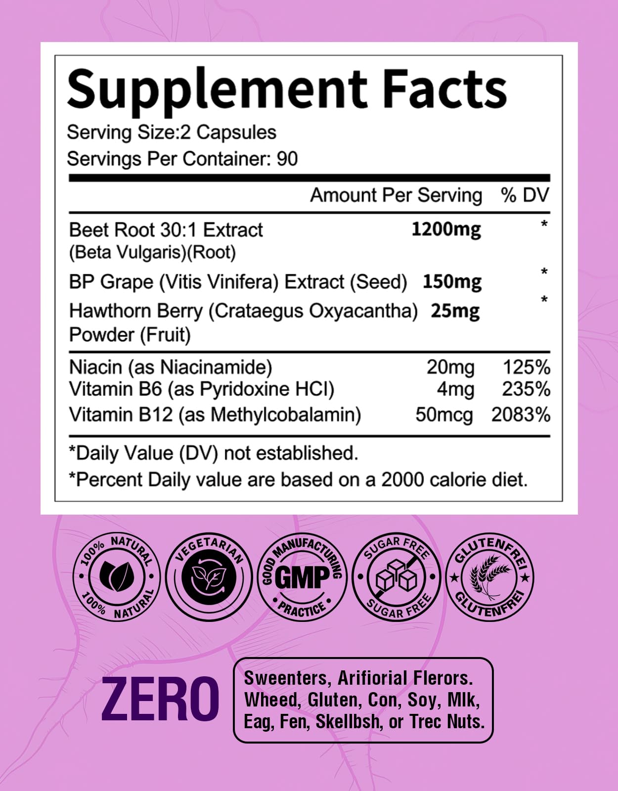 LEAYIUKAN Beet Root, 1200mg 30:1 Extract, Grape Seed & Hawthorn, 180 Capsules