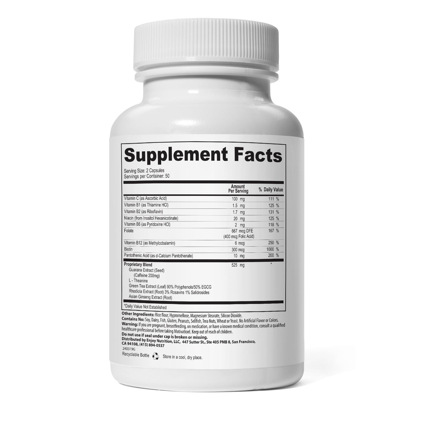 Motivation! Herbal Caffeine + Energy Capsules, 100 Capsules