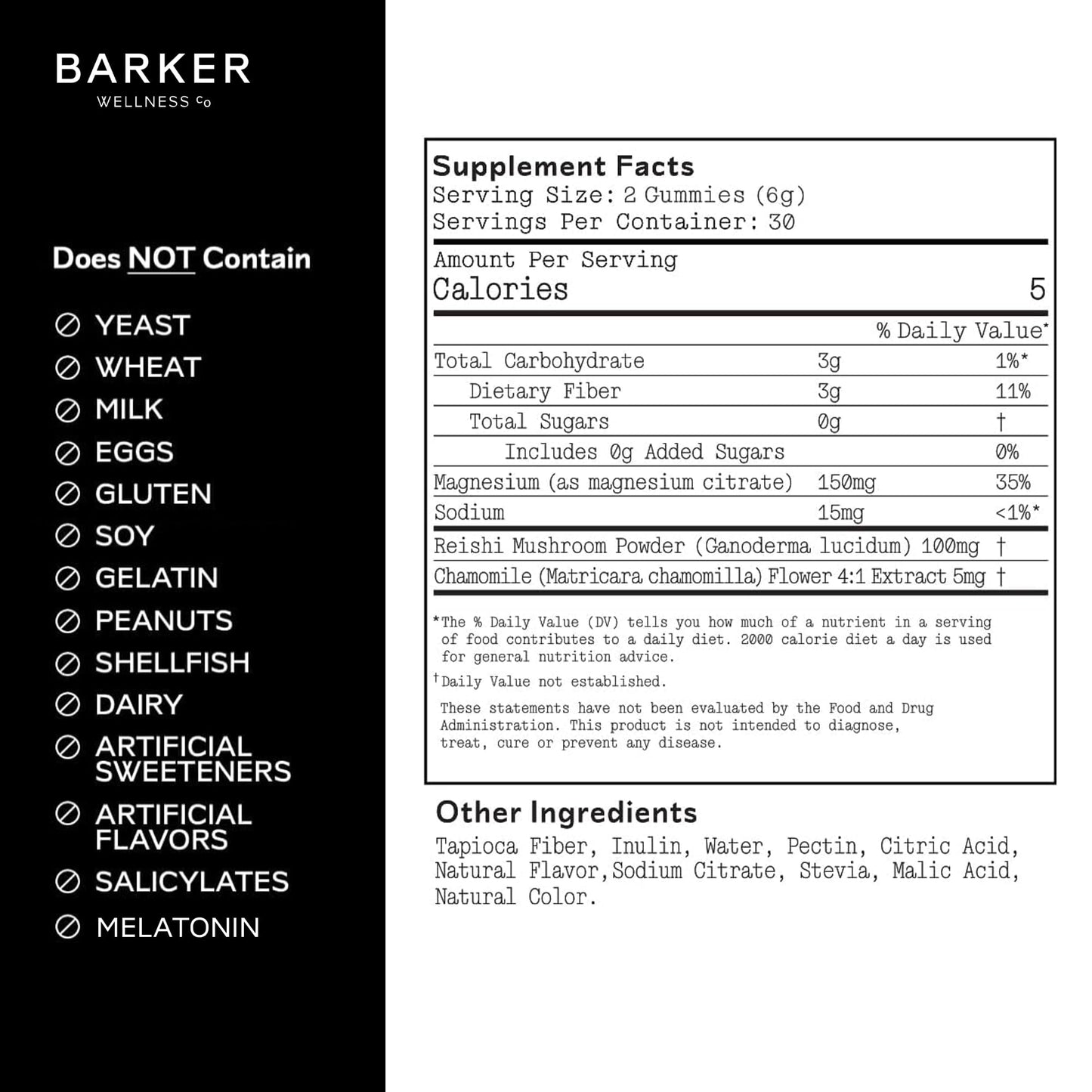 Barker Wellness Co Magnesium Gummies for Calm & Relaxation – Reishi, 60 Gummies