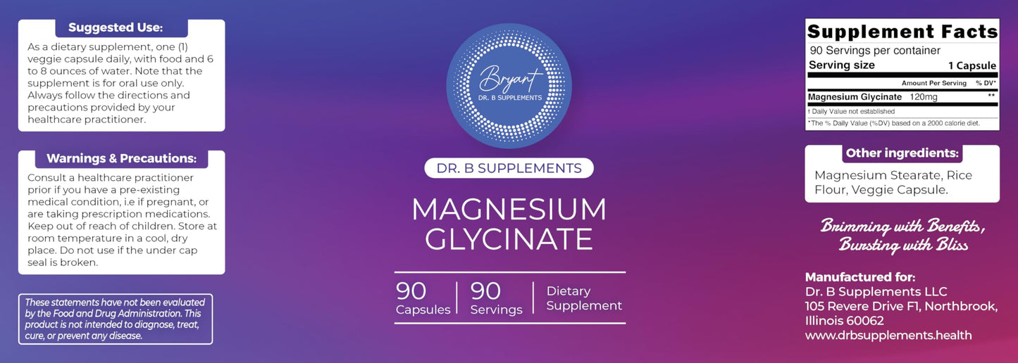 Dr B Supplements Magnesium Glycinate 120 mg, 90 Capsules