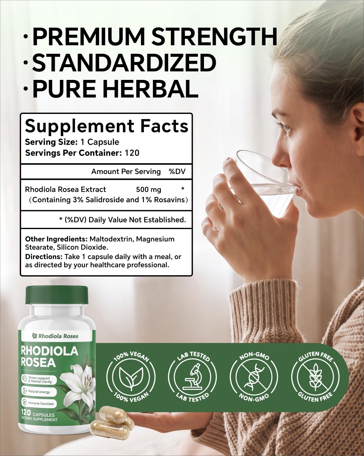Blavenique Rhodiola Rosea Supplement 120 Capsules